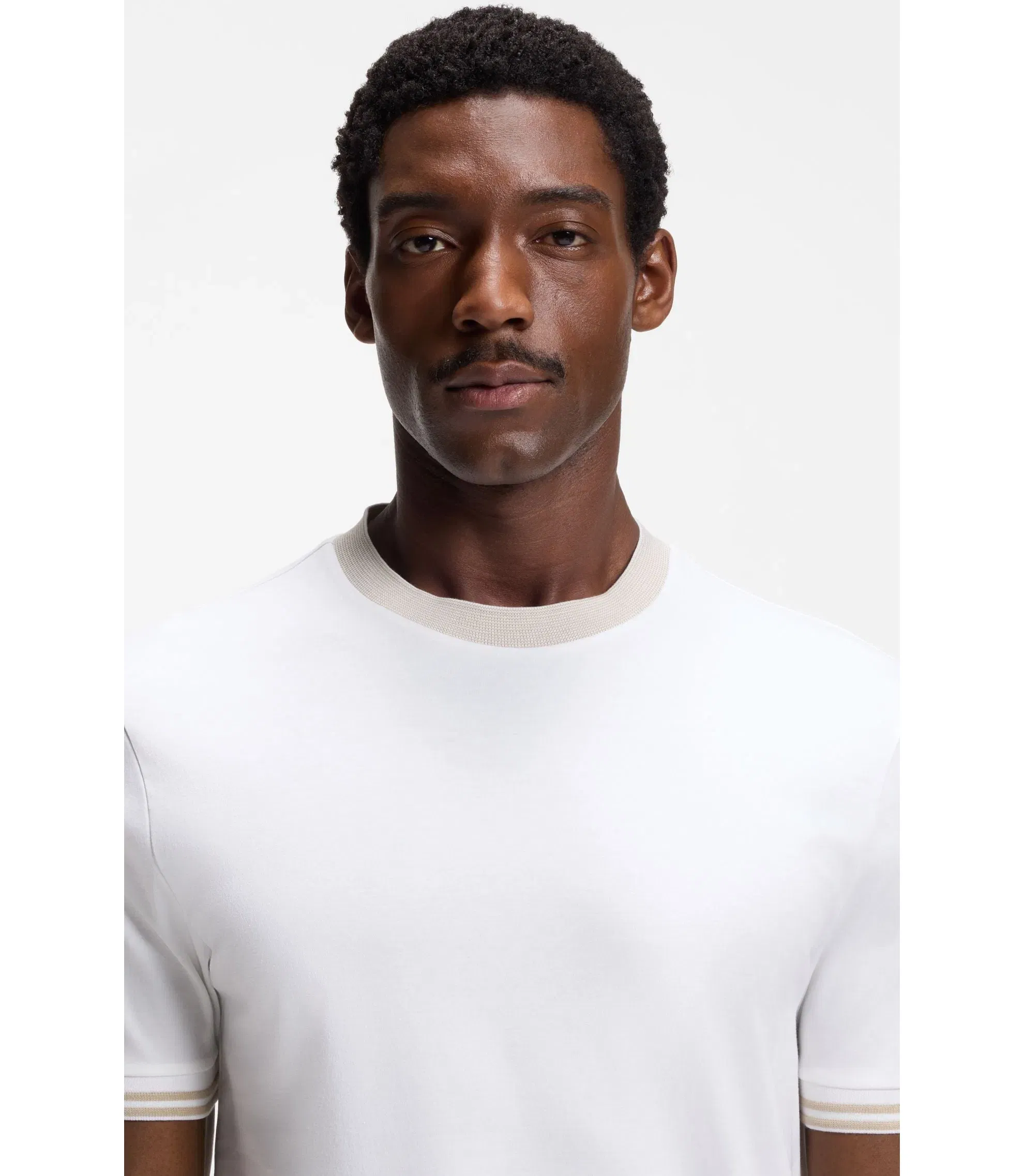 Boss Contrast Tipping Slim Fit T-Shirt In Mercerised Cotton White