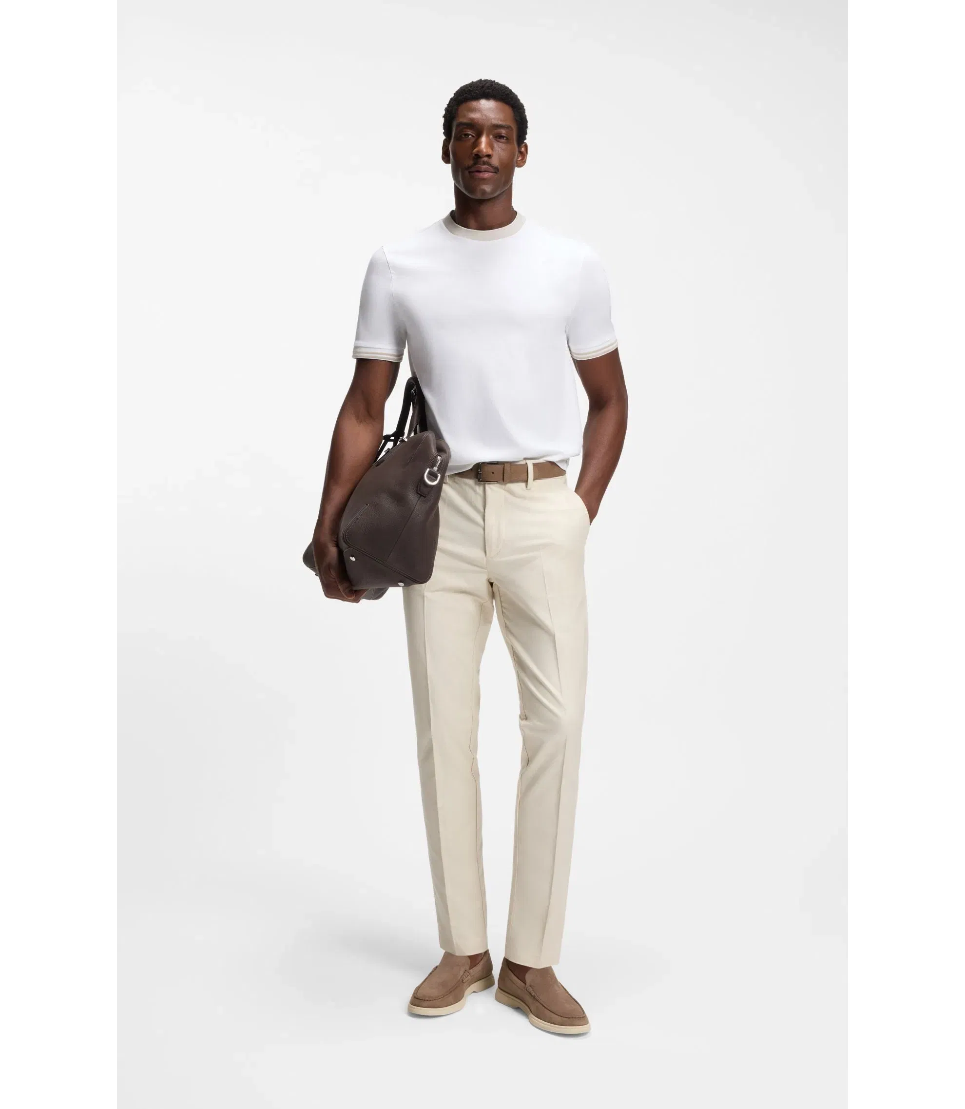 Boss Contrast Tipping Slim Fit T-Shirt In Mercerised Cotton White