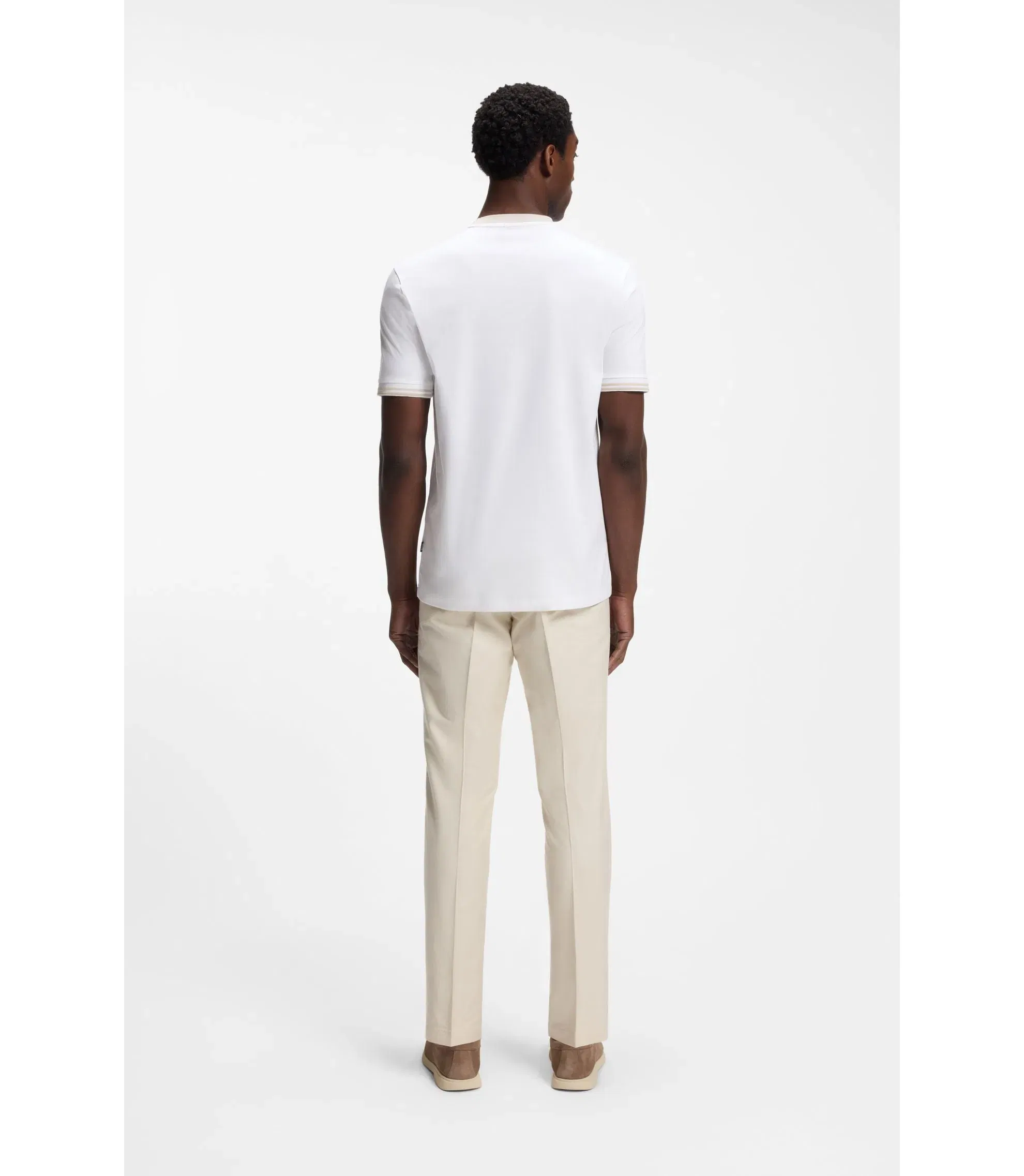 Boss Contrast Tipping Slim Fit T-Shirt In Mercerised Cotton White
