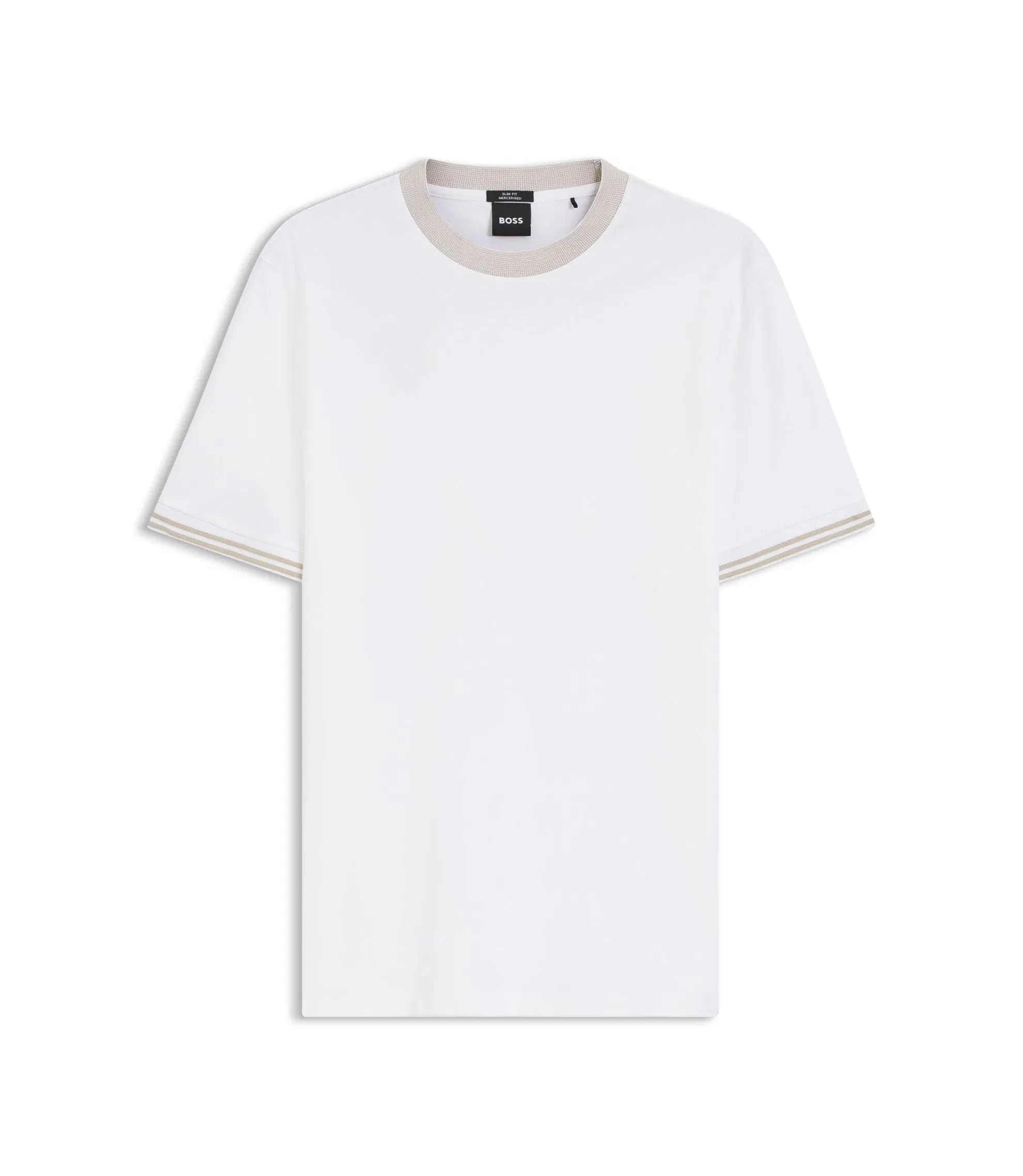 Boss Contrast Tipping Slim Fit T-Shirt In Mercerised Cotton White