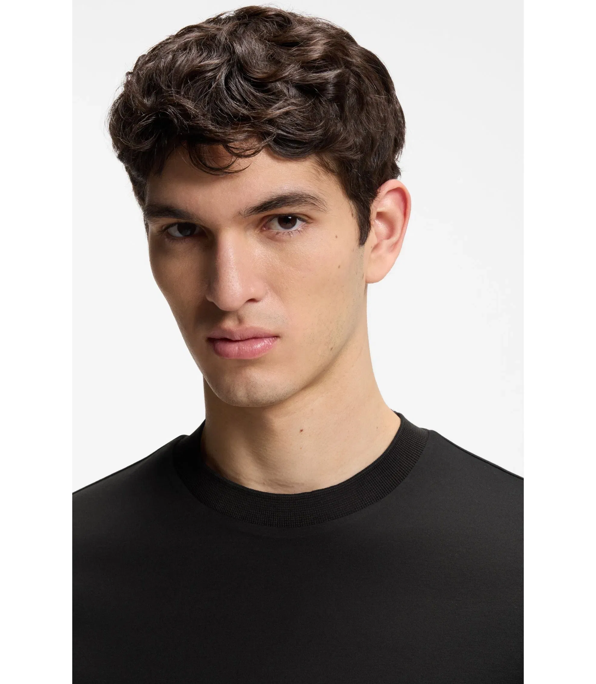 Boss Contrast Tipping Slim Fit T-Shirt In Mercerised Cotton Black