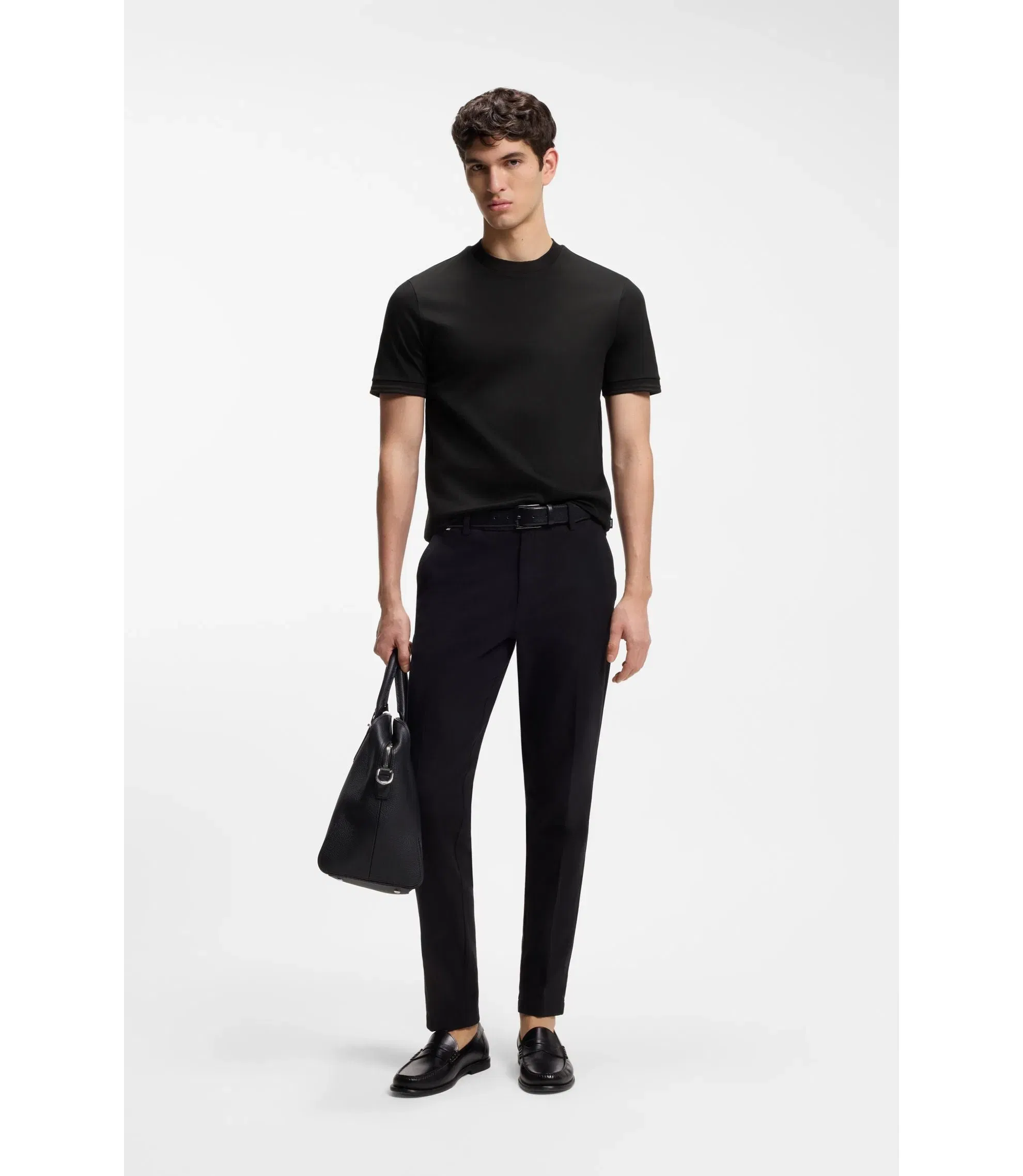 Boss Contrast Tipping Slim Fit T-Shirt In Mercerised Cotton Black