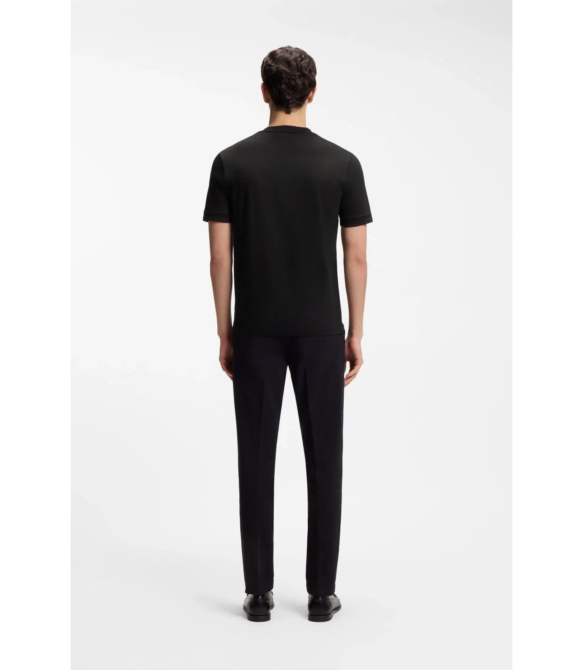 Boss Contrast Tipping Slim Fit T-Shirt In Mercerised Cotton Black