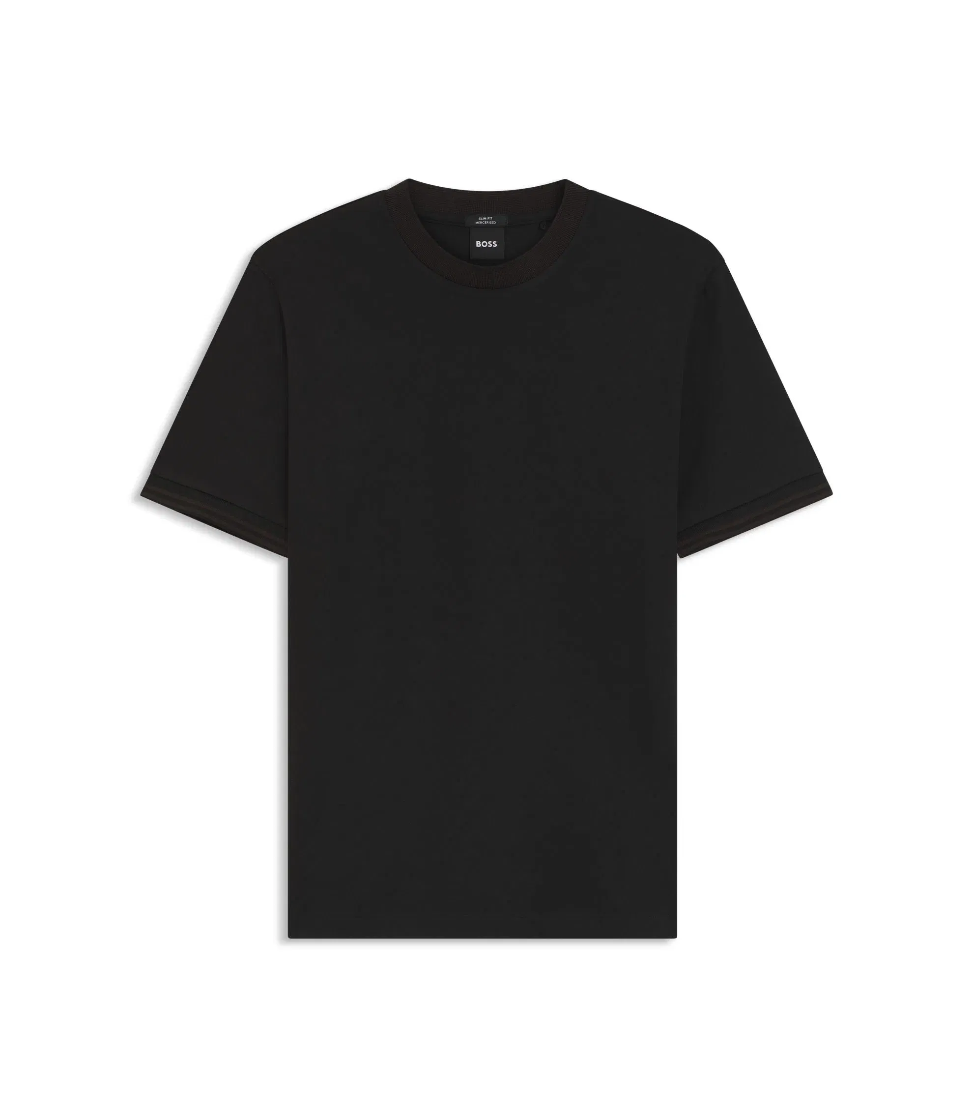 Boss Contrast Tipping Slim Fit T-Shirt In Mercerised Cotton Black