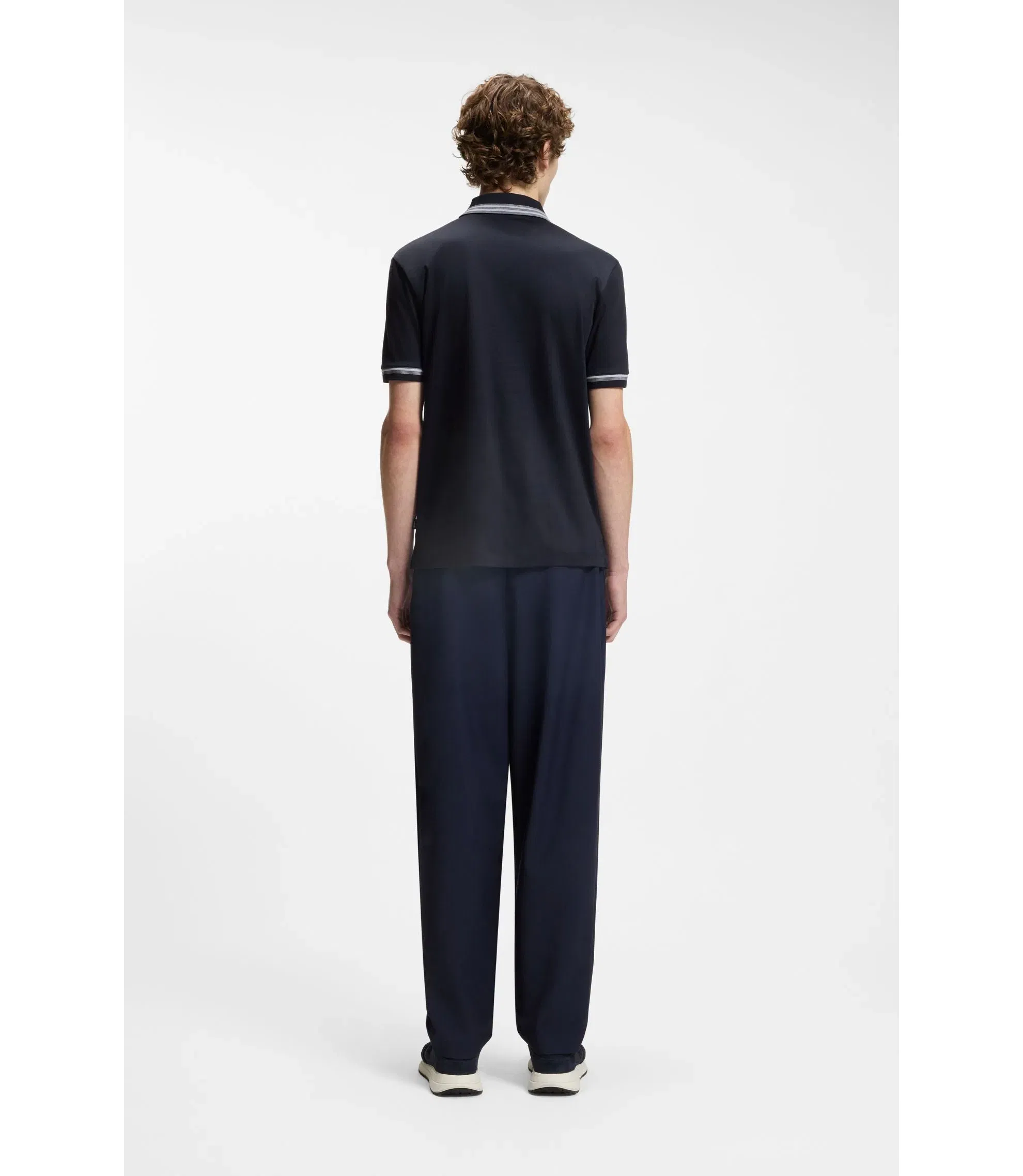Boss Contrast Tipping Slim Fit Polo Shirt In Mercerised Cotton Dark Blue