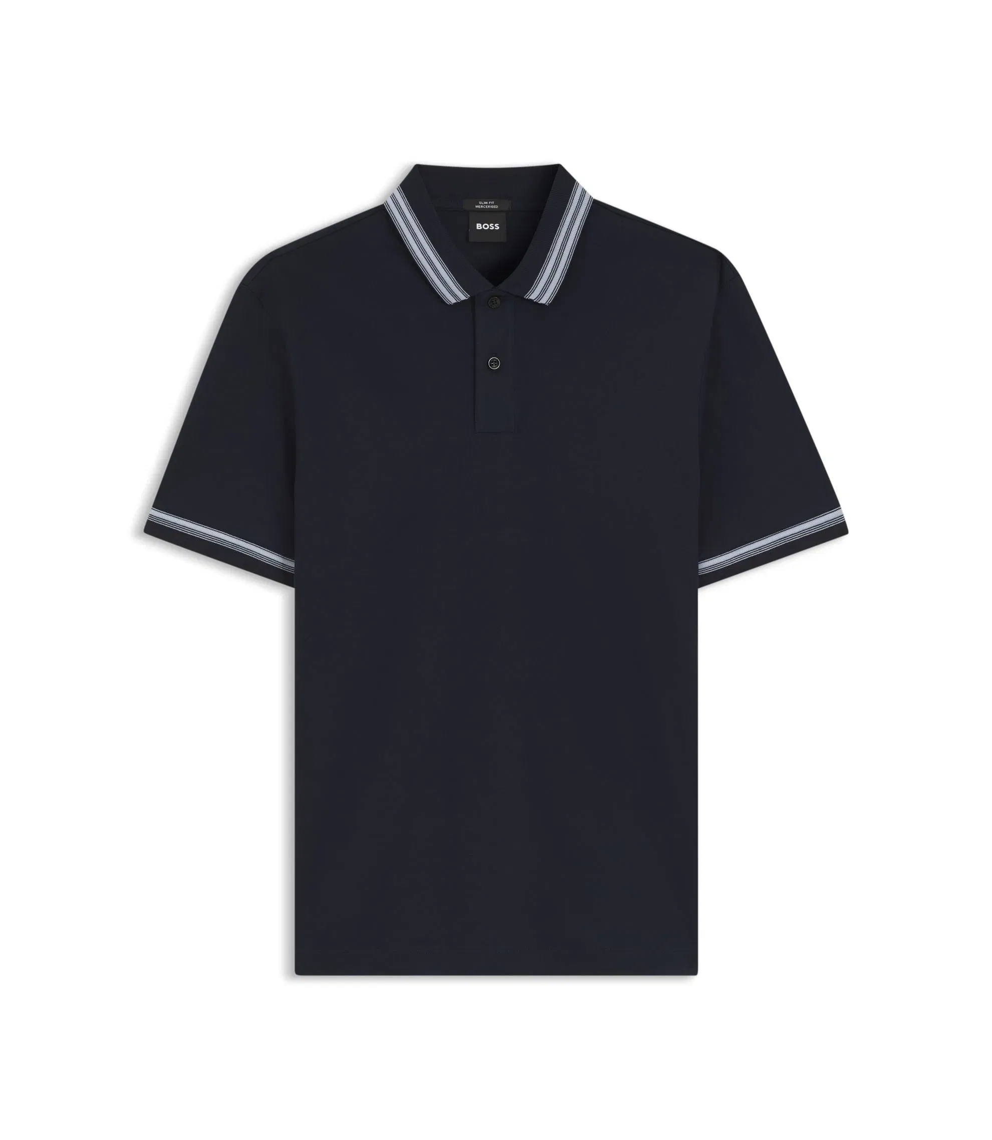 Boss Contrast Tipping Slim Fit Polo Shirt In Mercerised Cotton Dark Blue