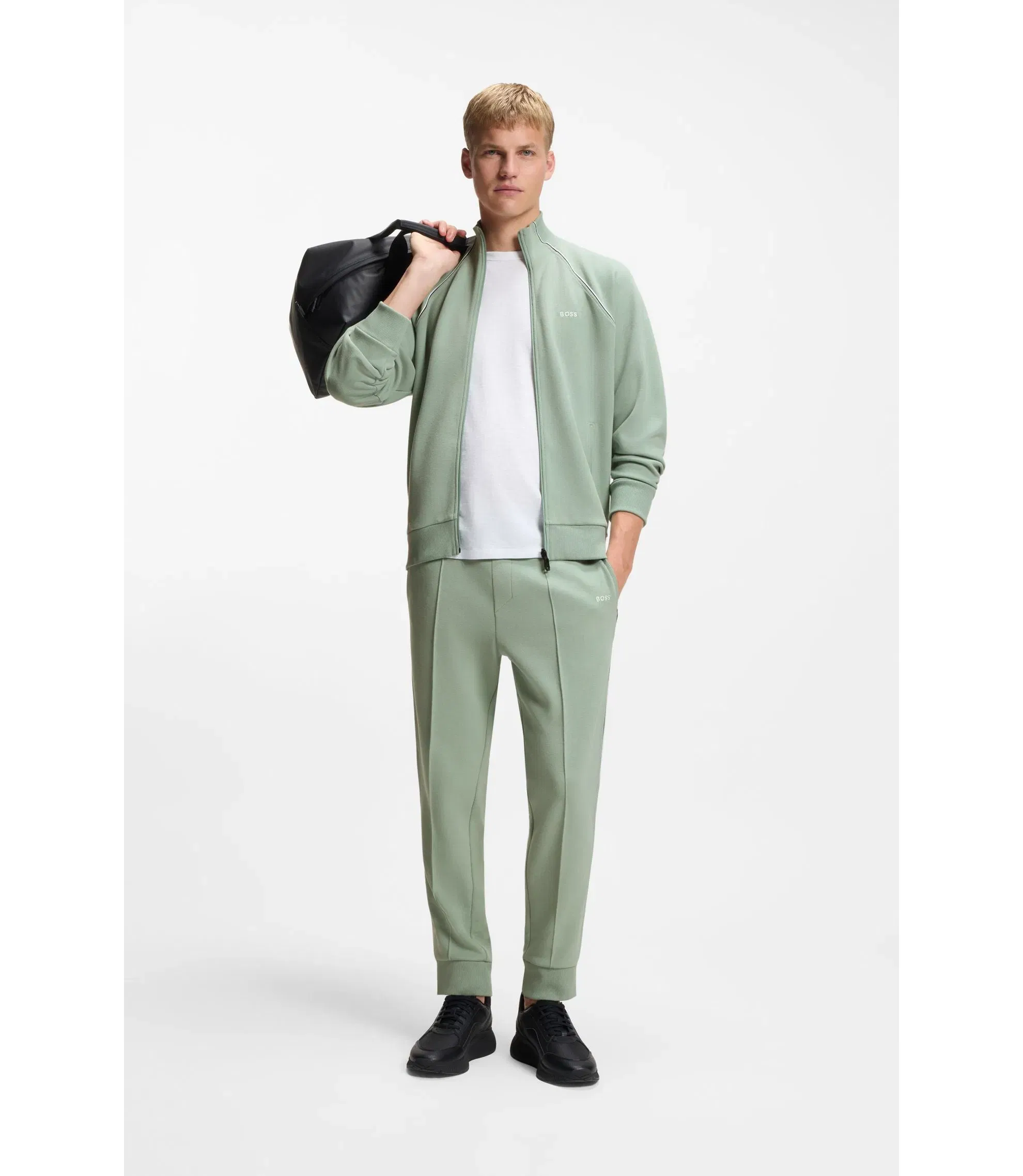 Boss Contrast Piping Sweatshirt In A Cotton Blend Light Green