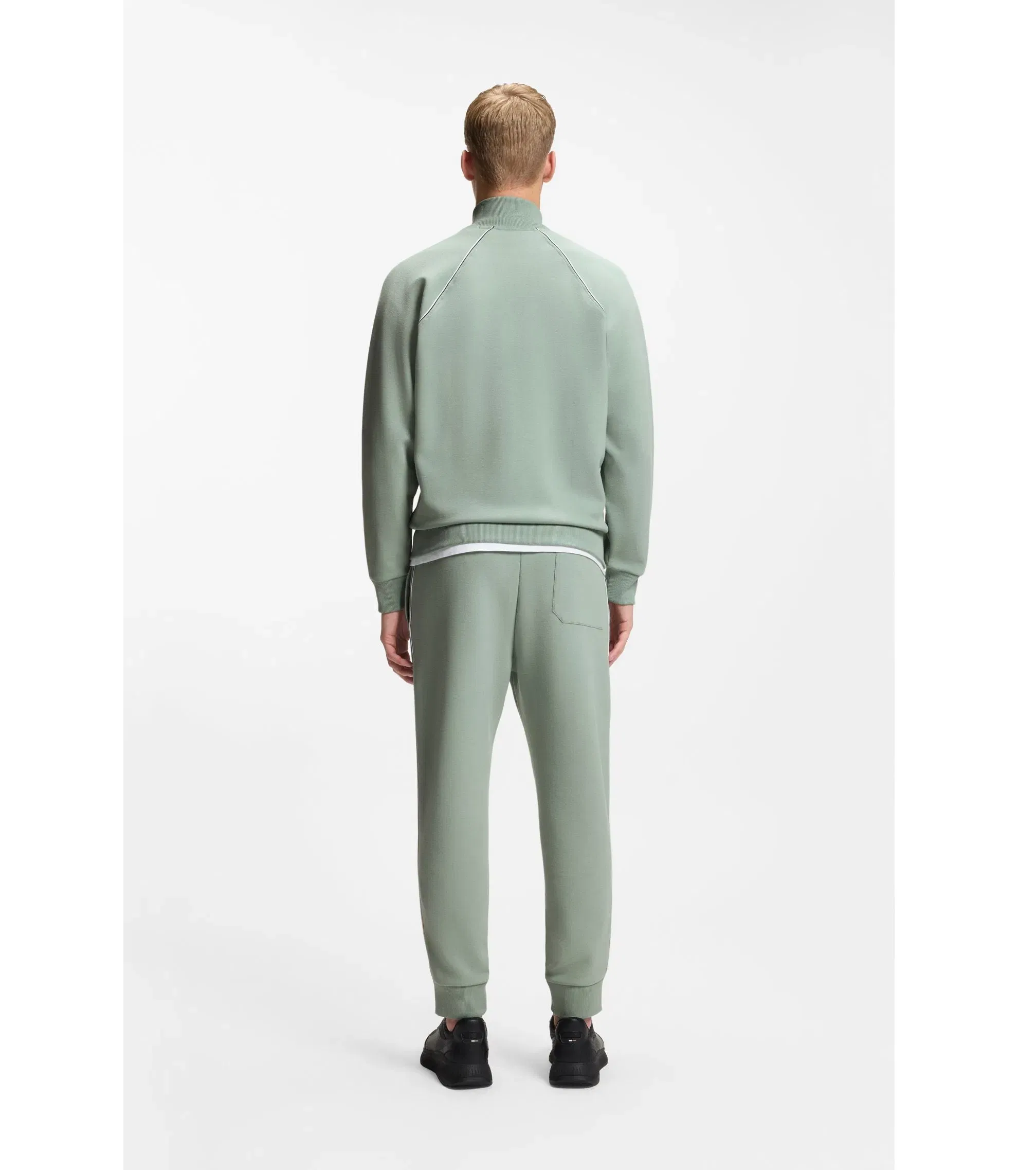 Boss Contrast Piping Sweatshirt In A Cotton Blend Light Green