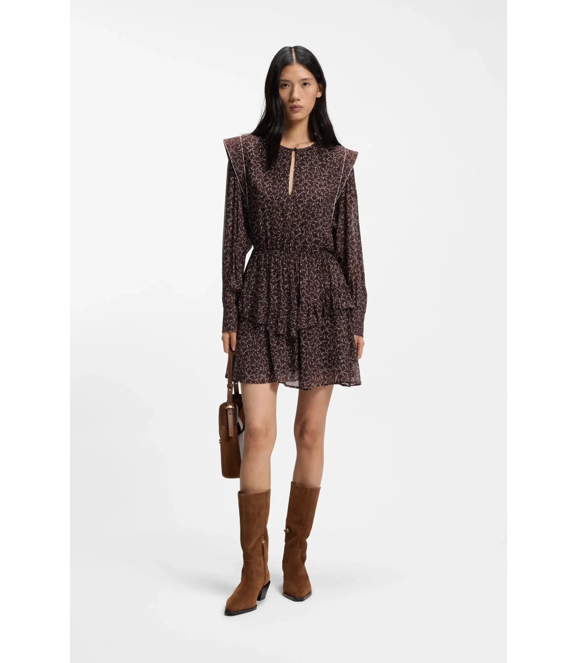 Boss Contrast Piping Mini Dress With Modern Print Patterned Women's