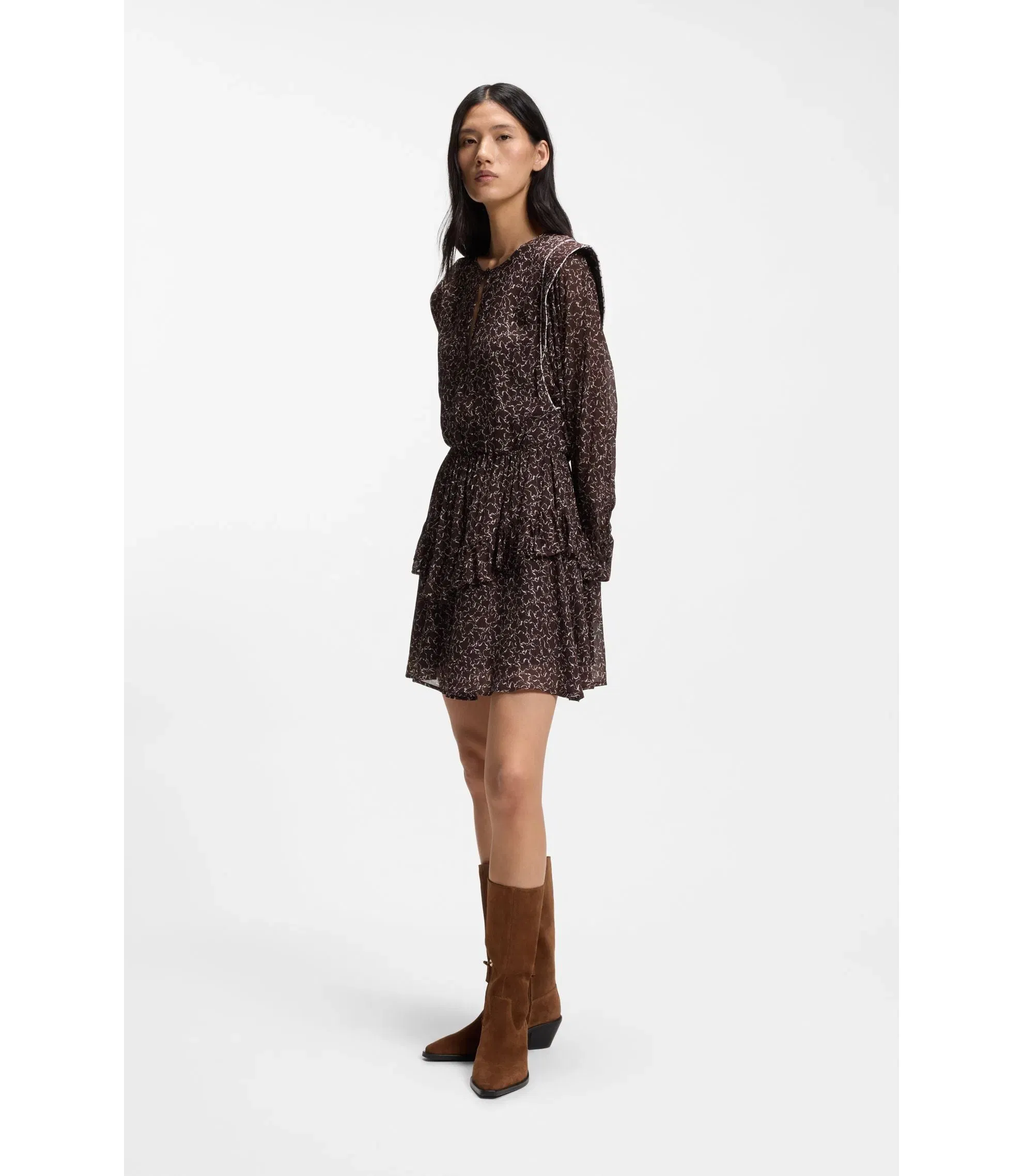 Boss Contrast Piping Mini Dress With Modern Print Patterned Women's