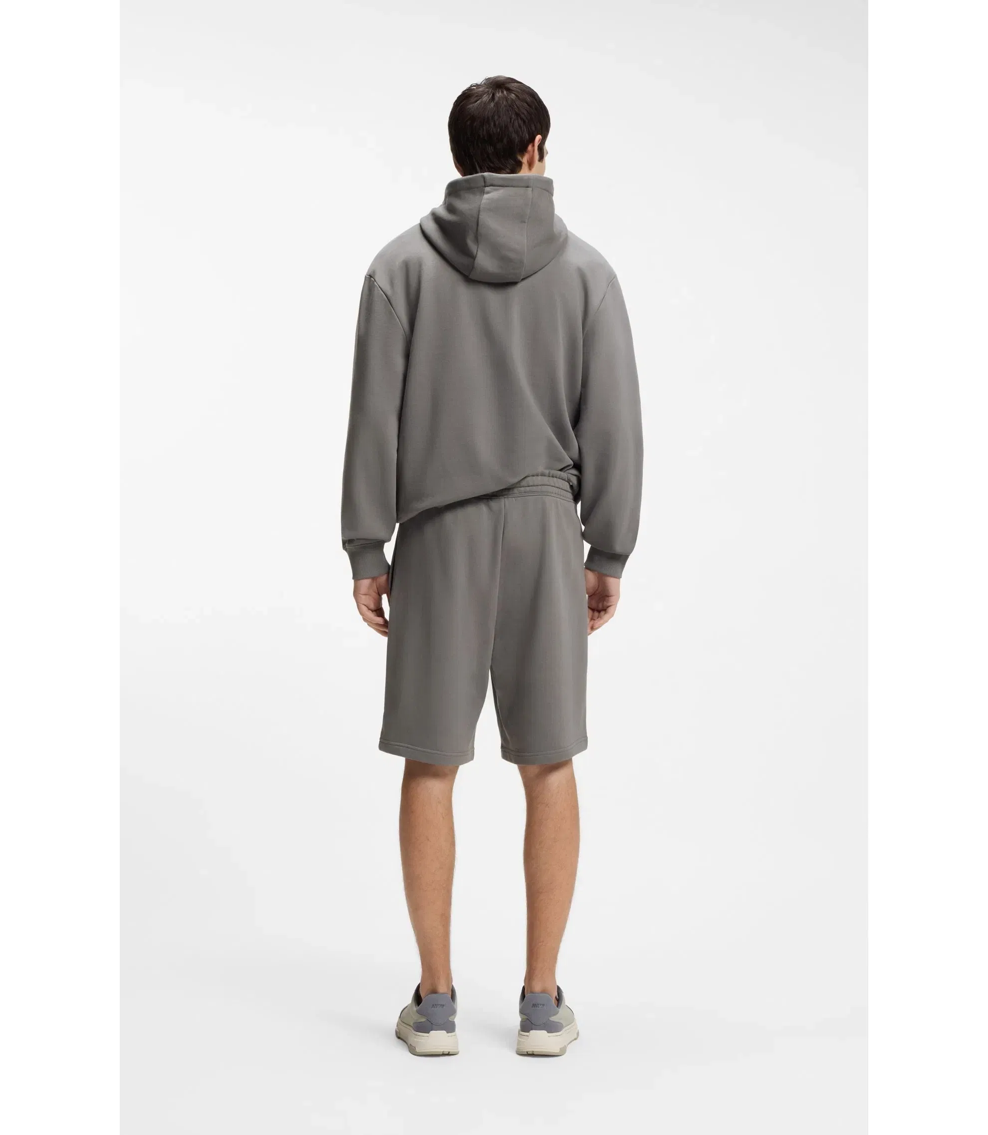 Hugo Contrast Logo Hoodie In Cotton Terry Dark Grey