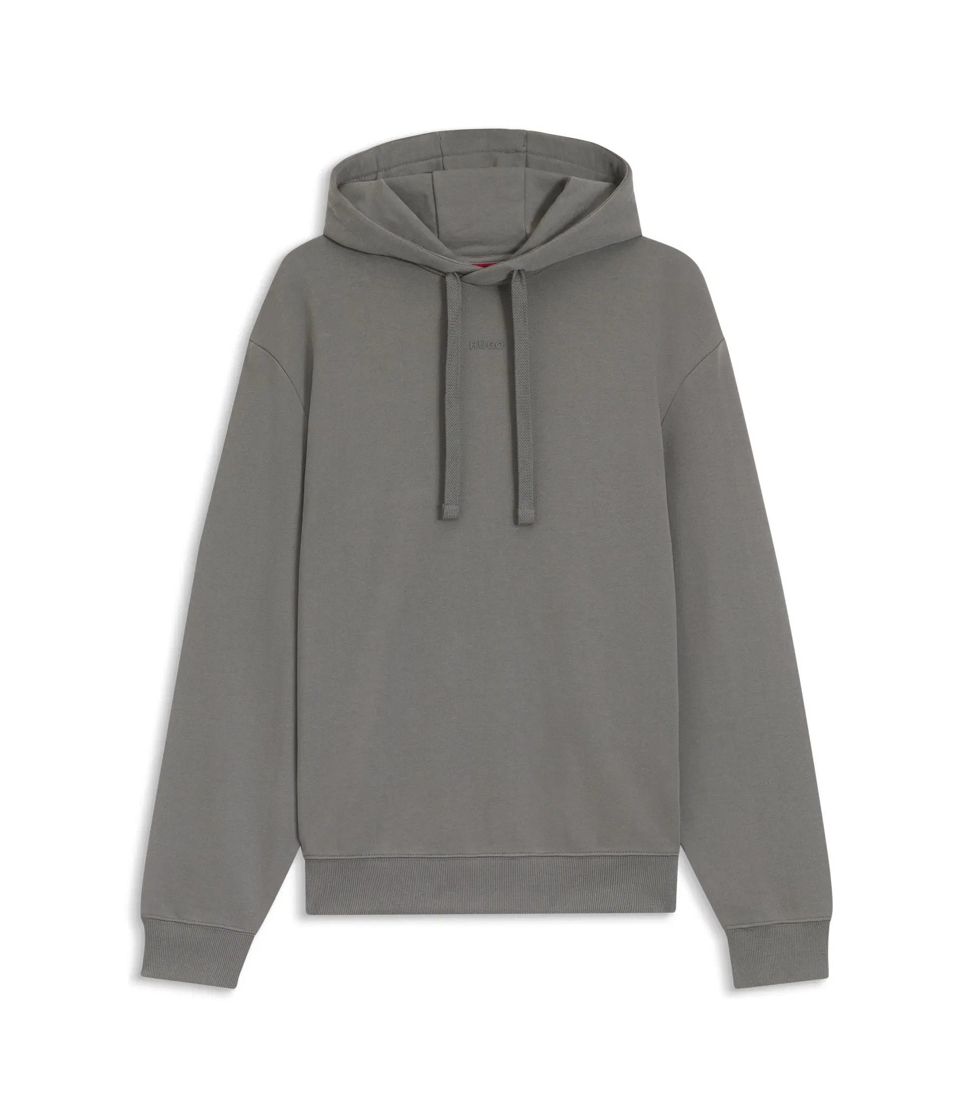 Hugo Contrast Logo Hoodie In Cotton Terry Dark Grey
