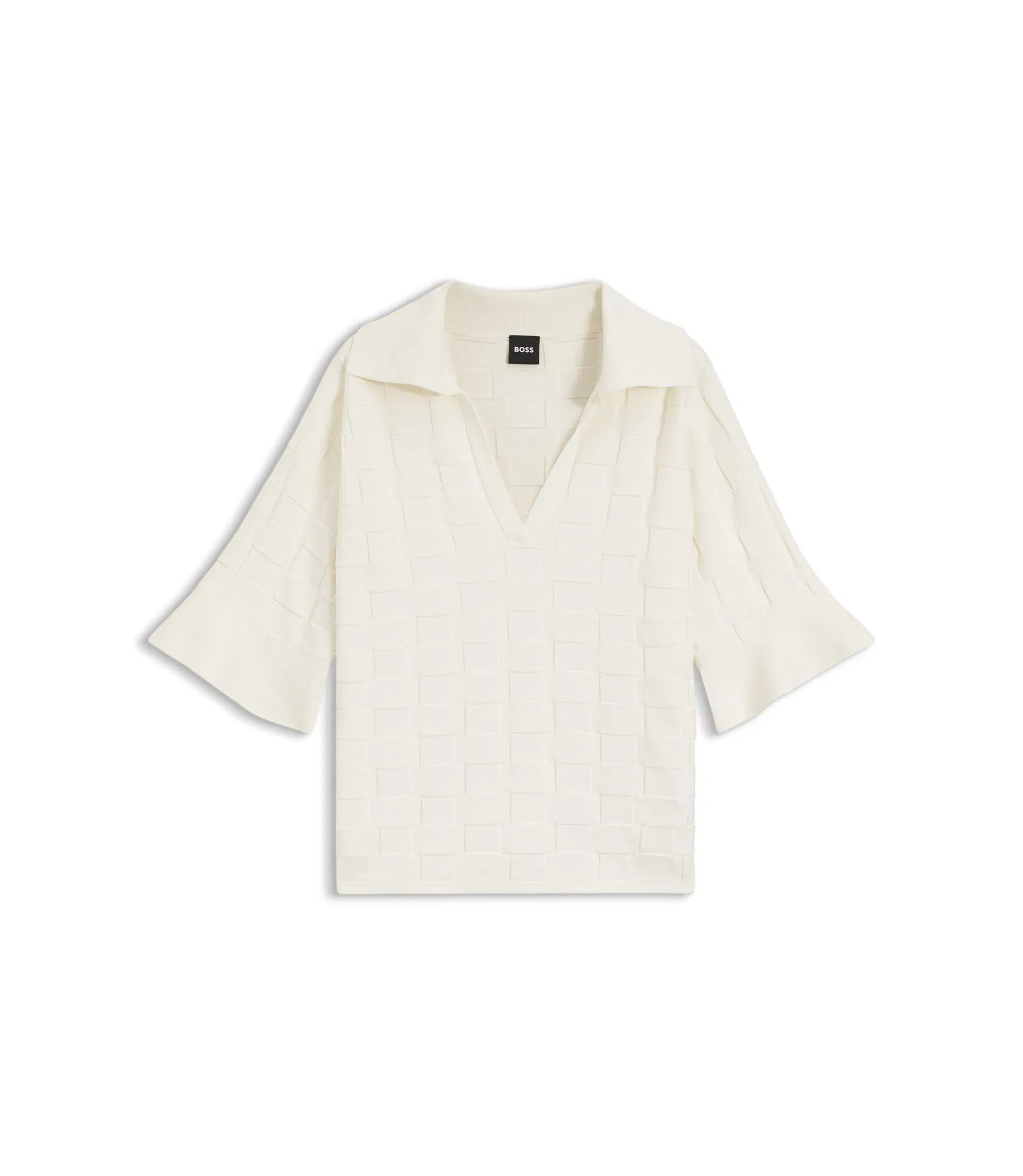 Boss Check Texture Sweater With Johnny Collar White Women's
