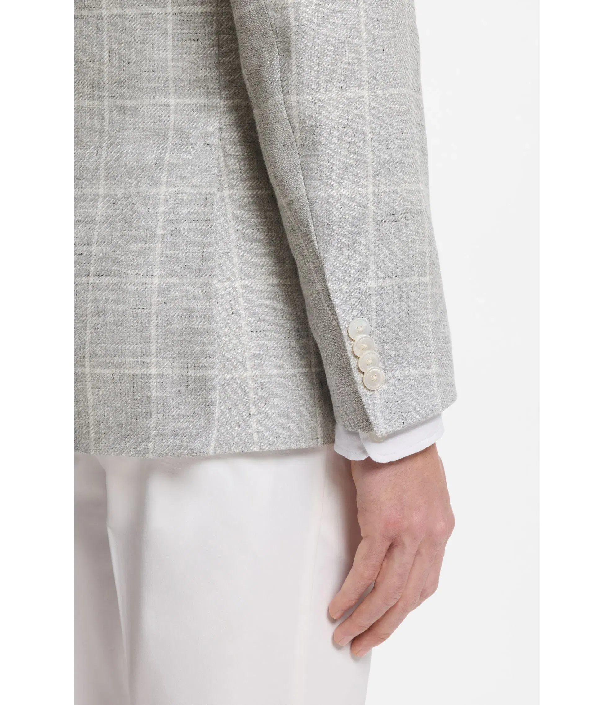 Boss Checked Slim Fit Jacket In Linen And Virgin Wool Light Grey