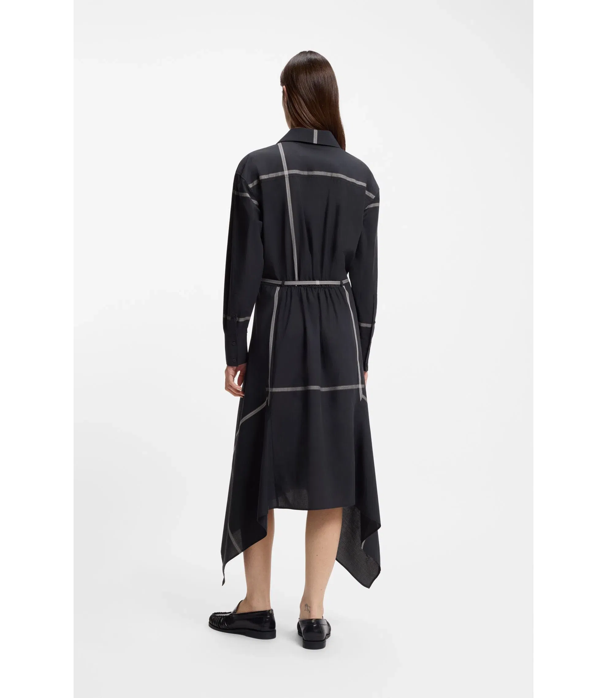 Boss Checked Shirt Dress In Cotton Canvas Dark Blue Women's