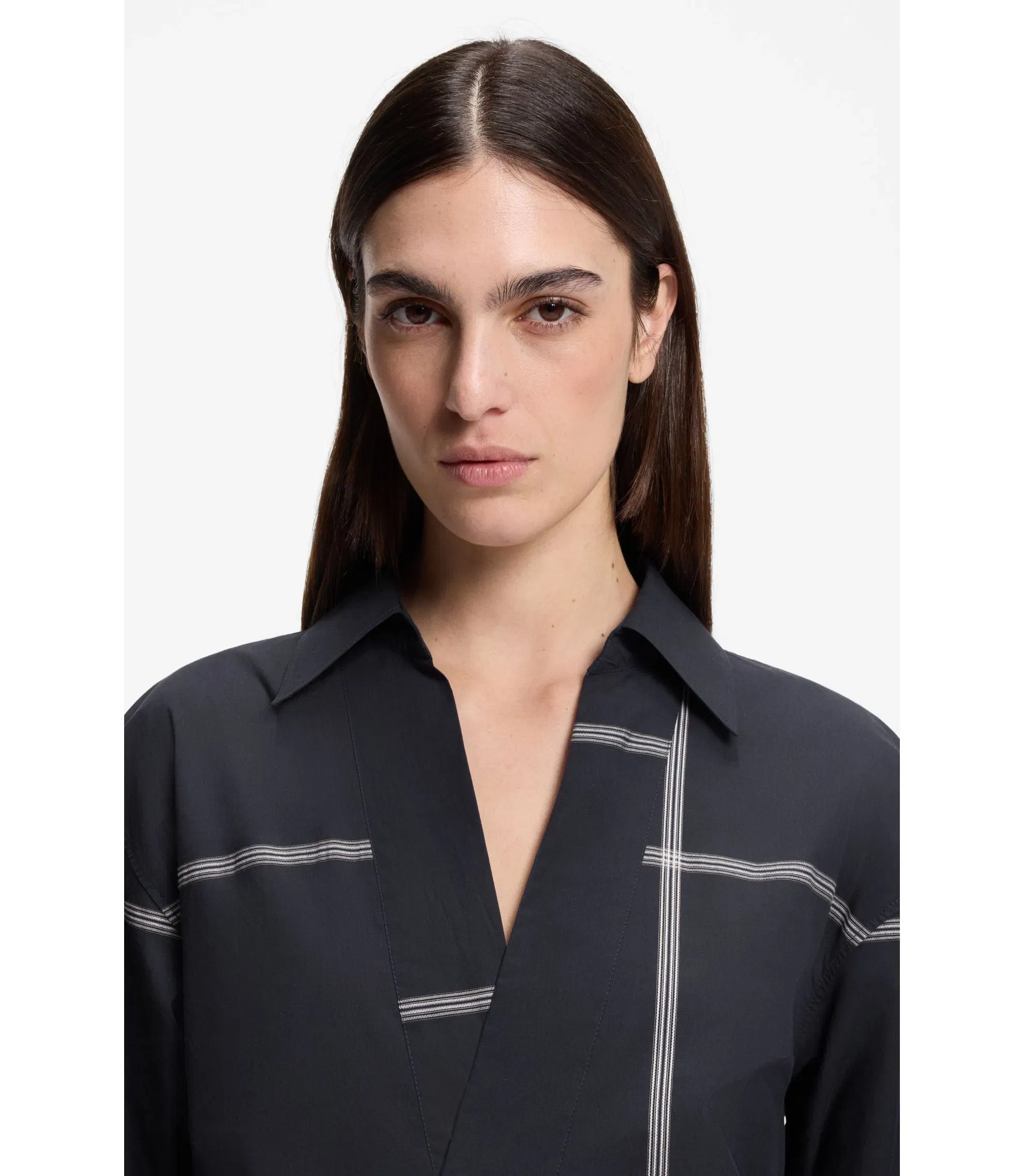 Boss Checked Shirt Dress In Cotton Canvas Dark Blue Women's