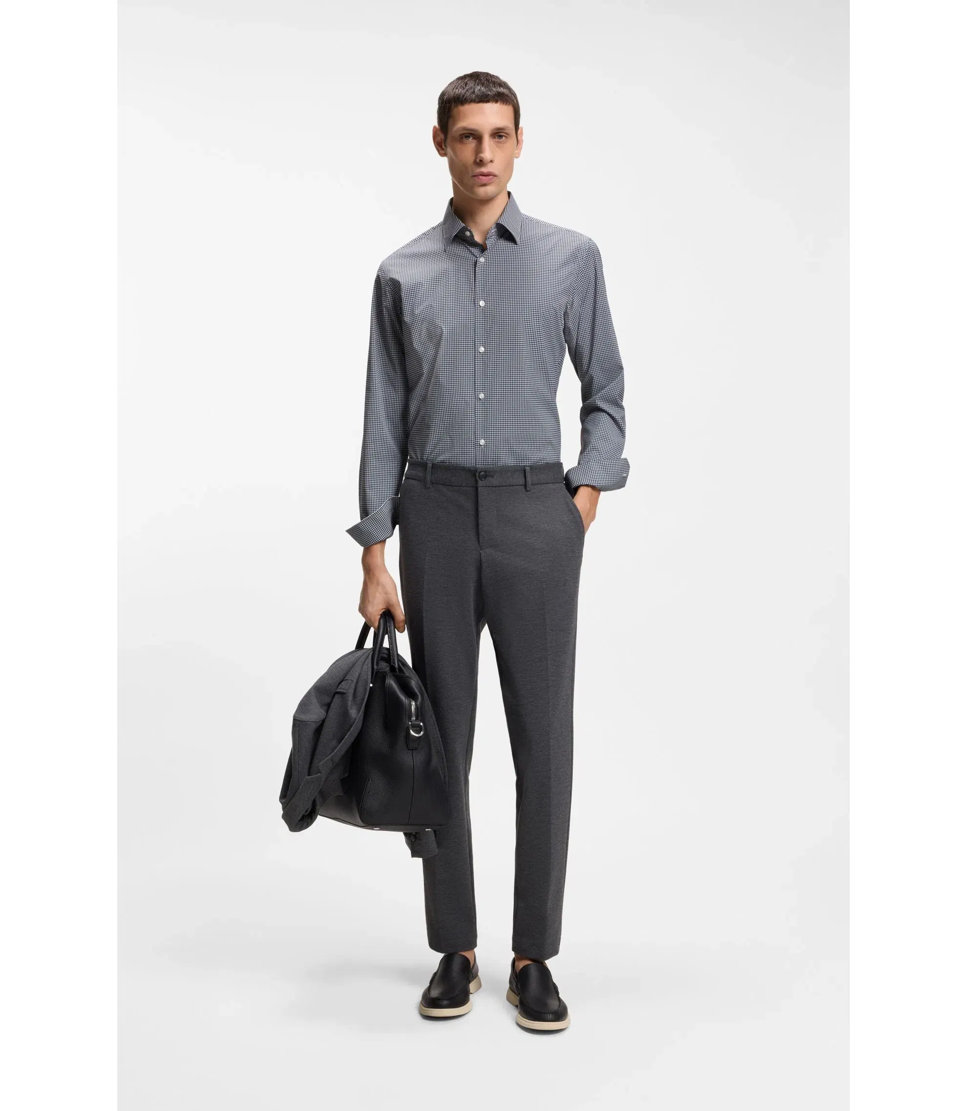 Boss Checked Regular Fit Shirt In Performance Stretch Fabric Black