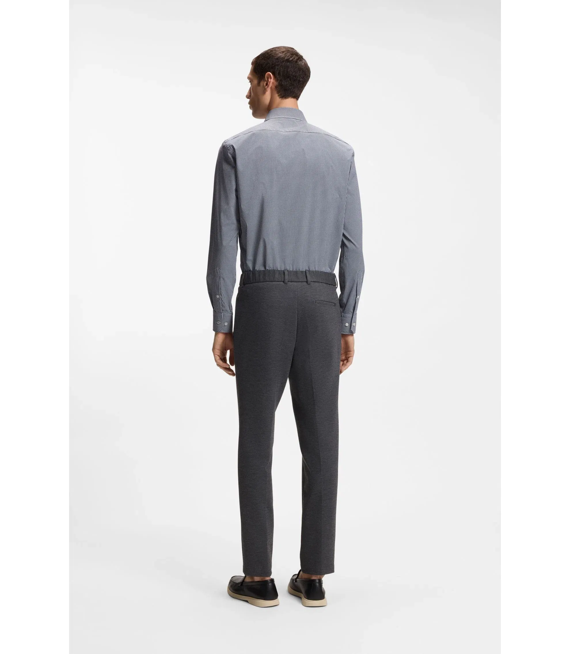 Boss Checked Regular Fit Shirt In Performance Stretch Fabric Black