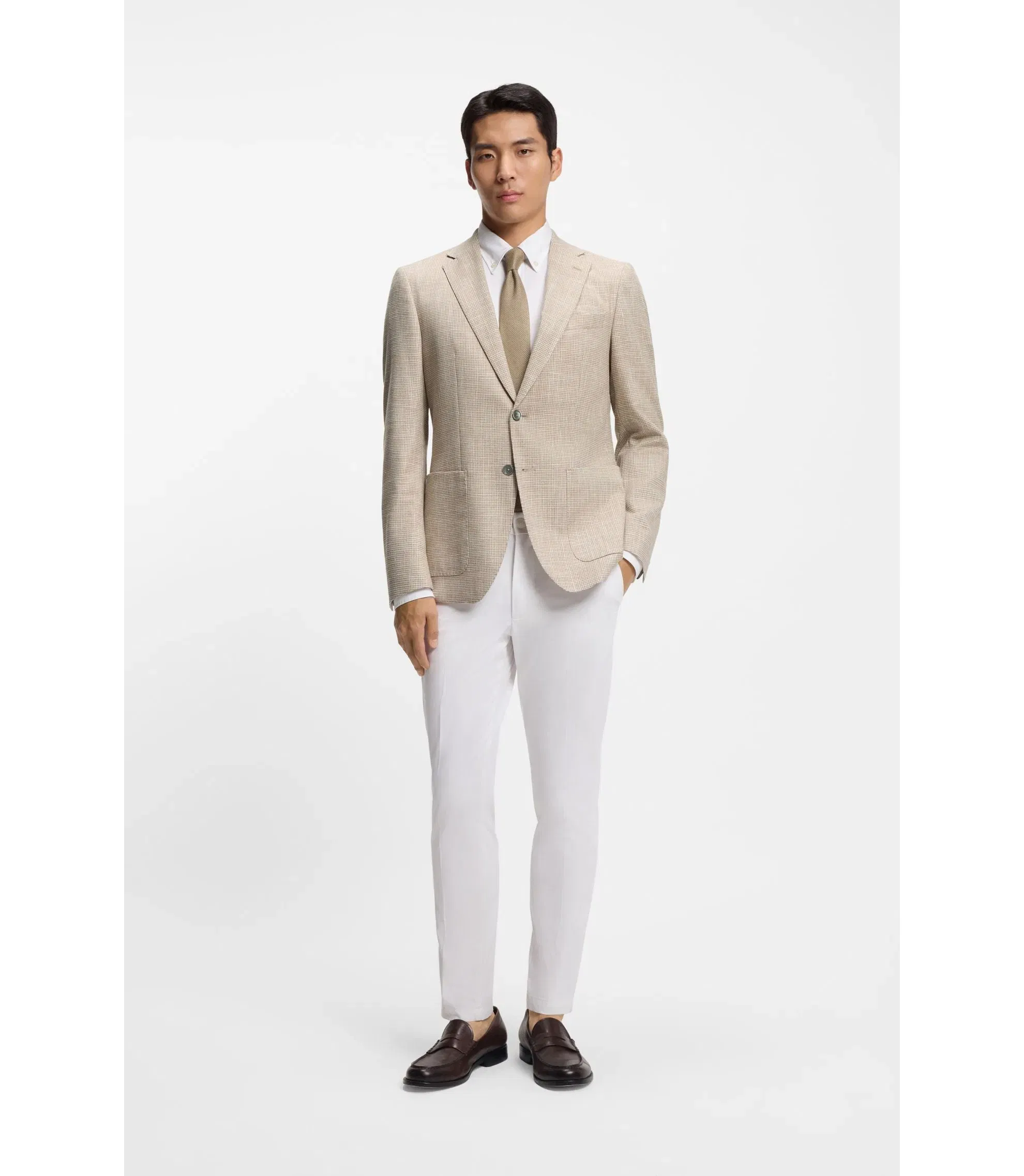Boss Checked Regular Fit Jacket In Comfort Stretch Cloth Khaki