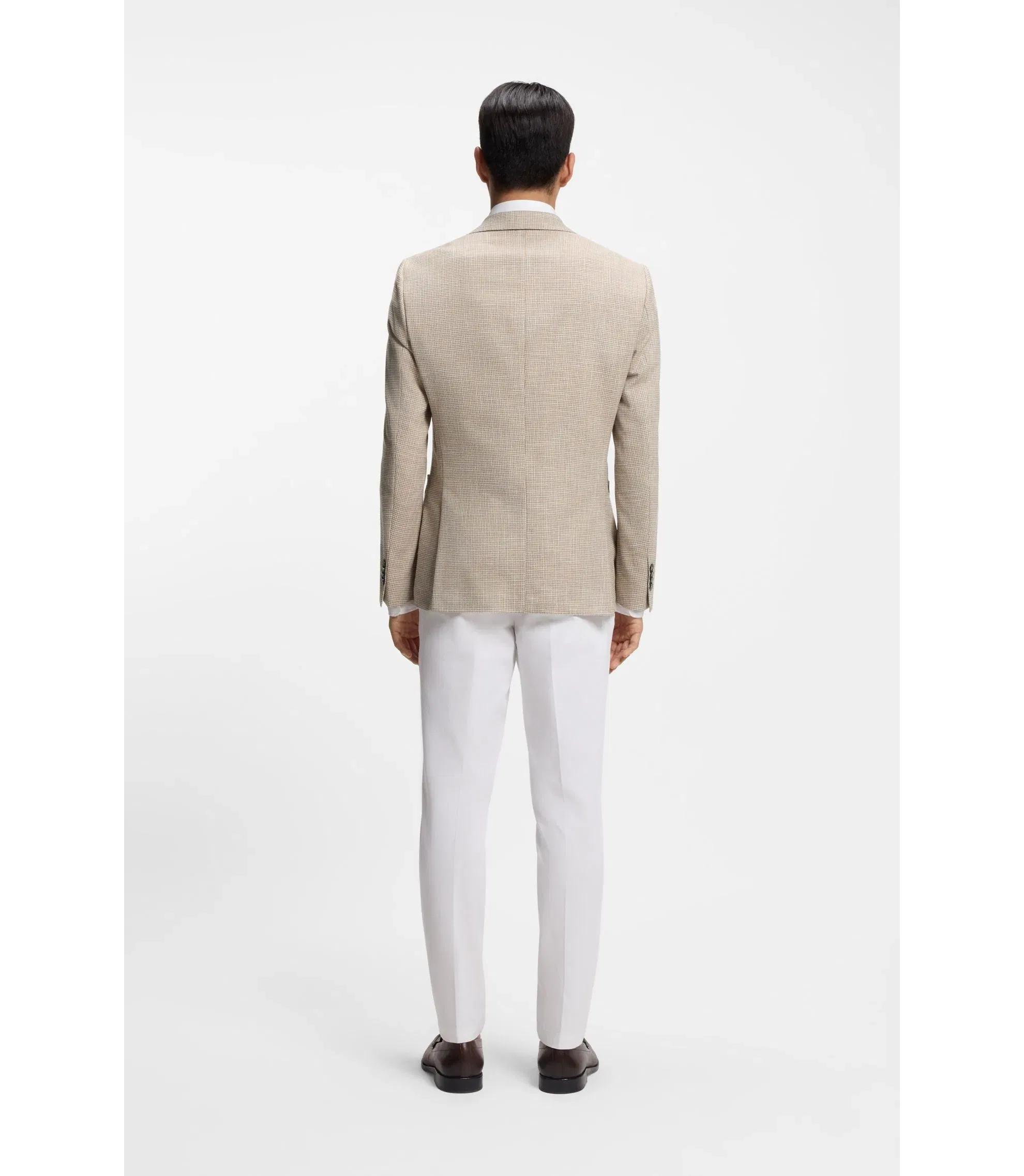 Boss Checked Regular Fit Jacket In Comfort Stretch Cloth Khaki
