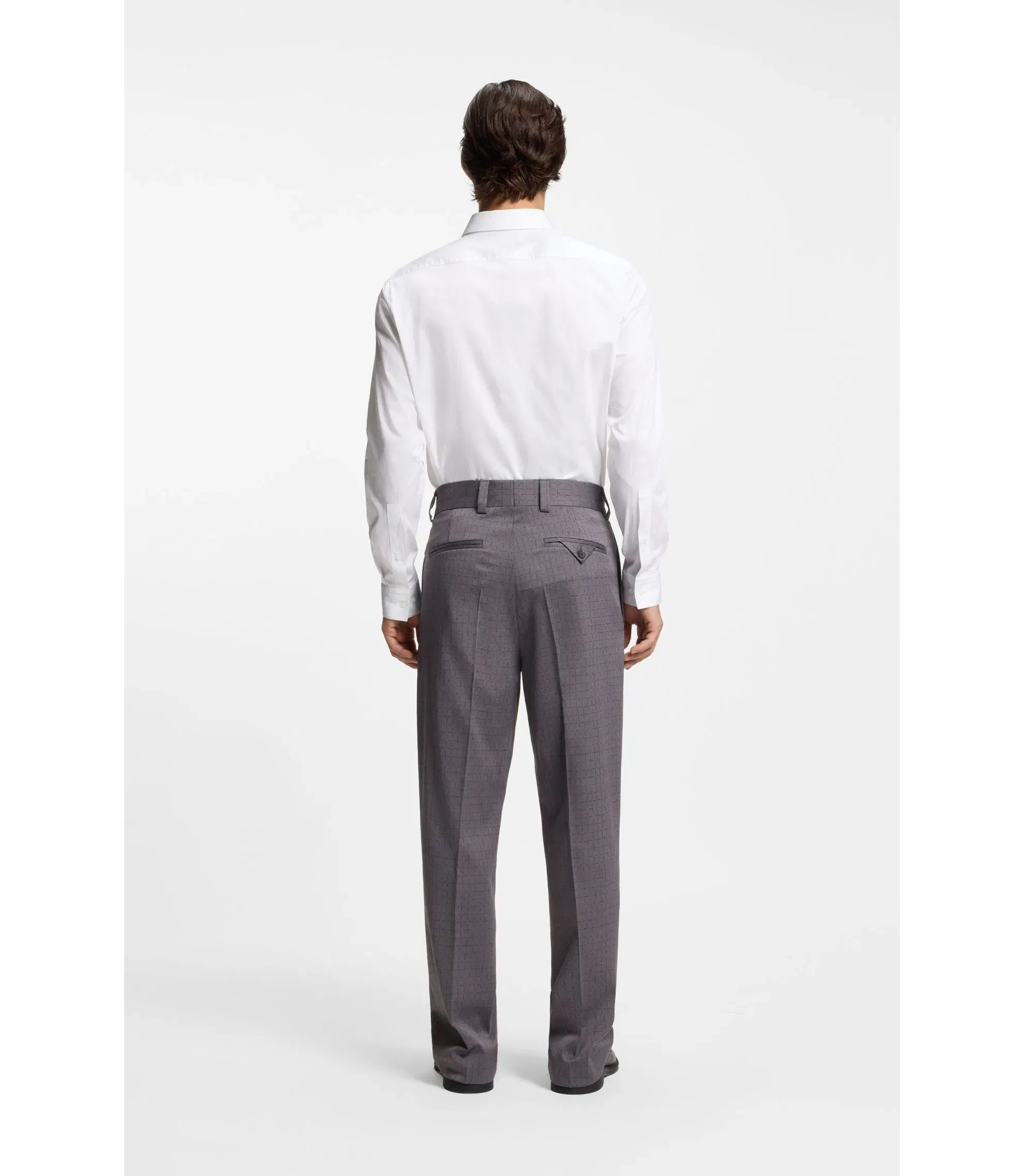 Hugo Checked Modern Fit Trousers In Stretch Cloth Dark Grey