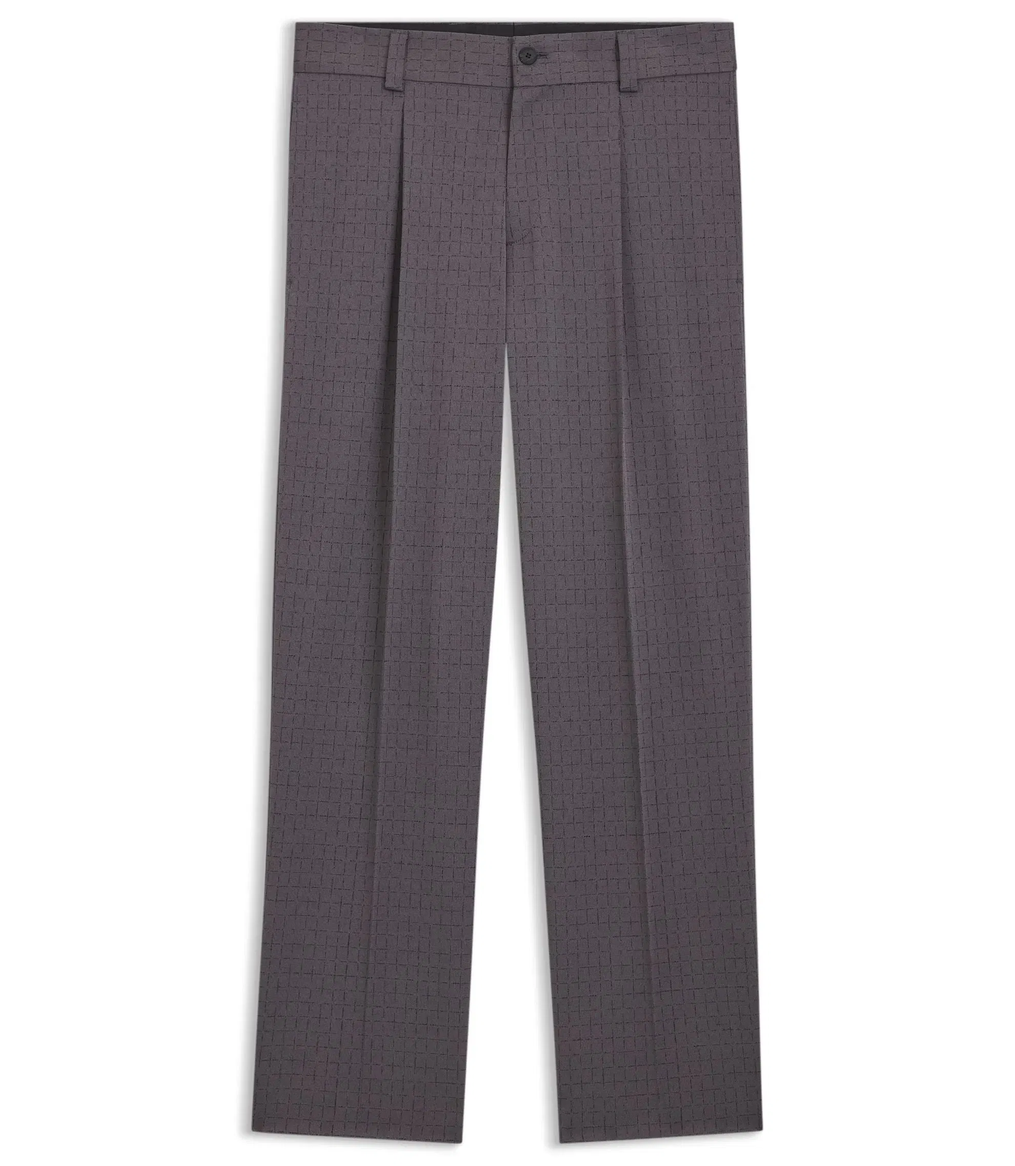 Hugo Checked Modern Fit Trousers In Stretch Cloth Dark Grey