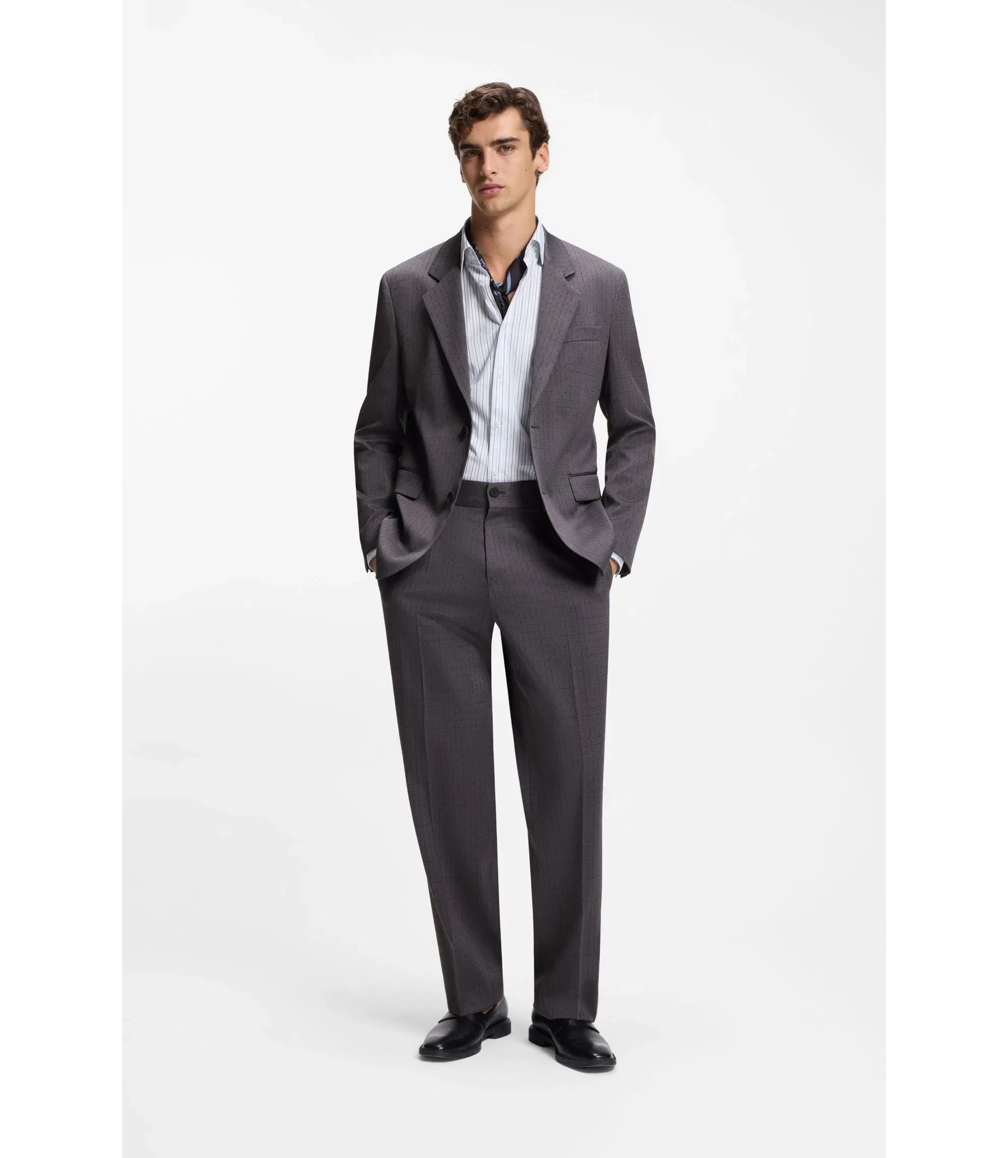 Hugo Checked Modern Fit Jacket In Stretch Cloth Dark Grey