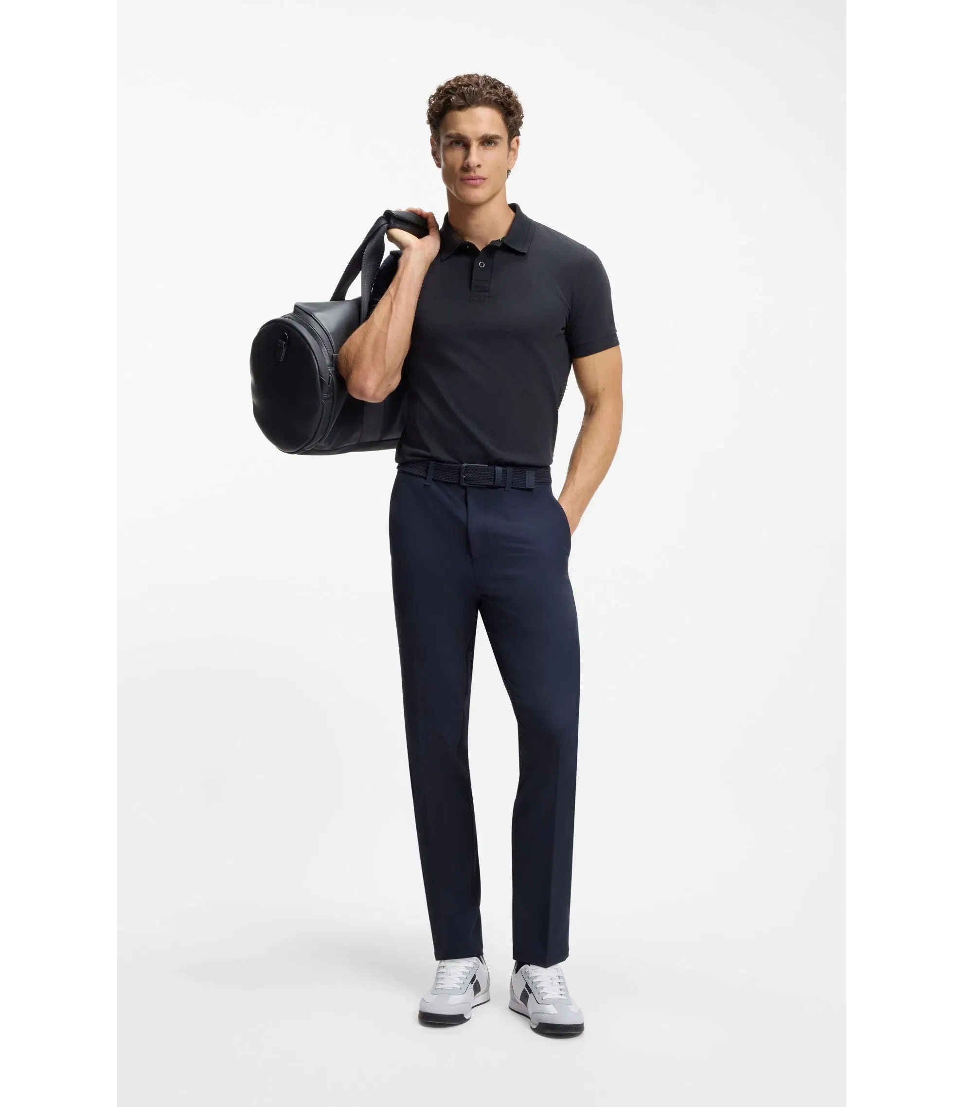 Boss Centred Logo Slim Fit Polo Shirt In Cotton Piqu Dark Blue