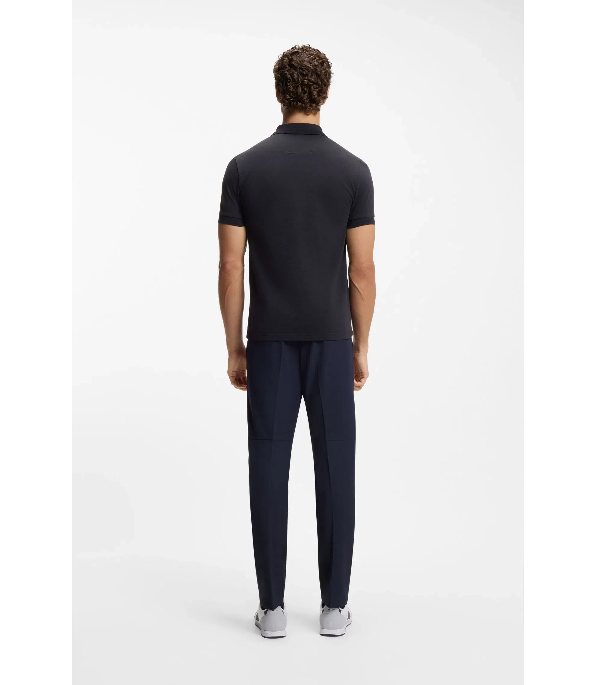 Boss Centred Logo Slim Fit Polo Shirt In Cotton Piqu Dark Blue