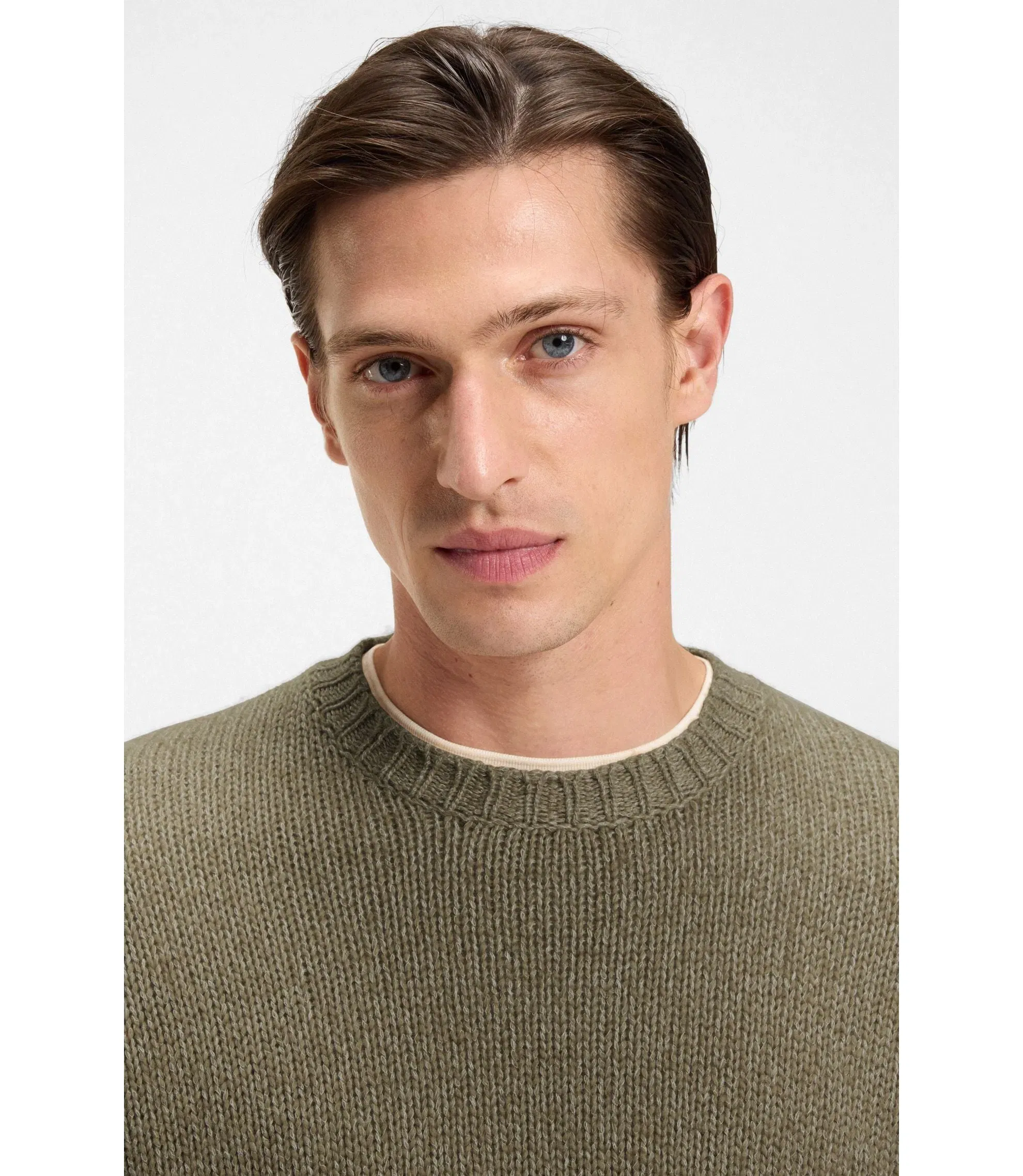 Boss Cashmere Cotton Sweater In An Oversized Fit Light Beige