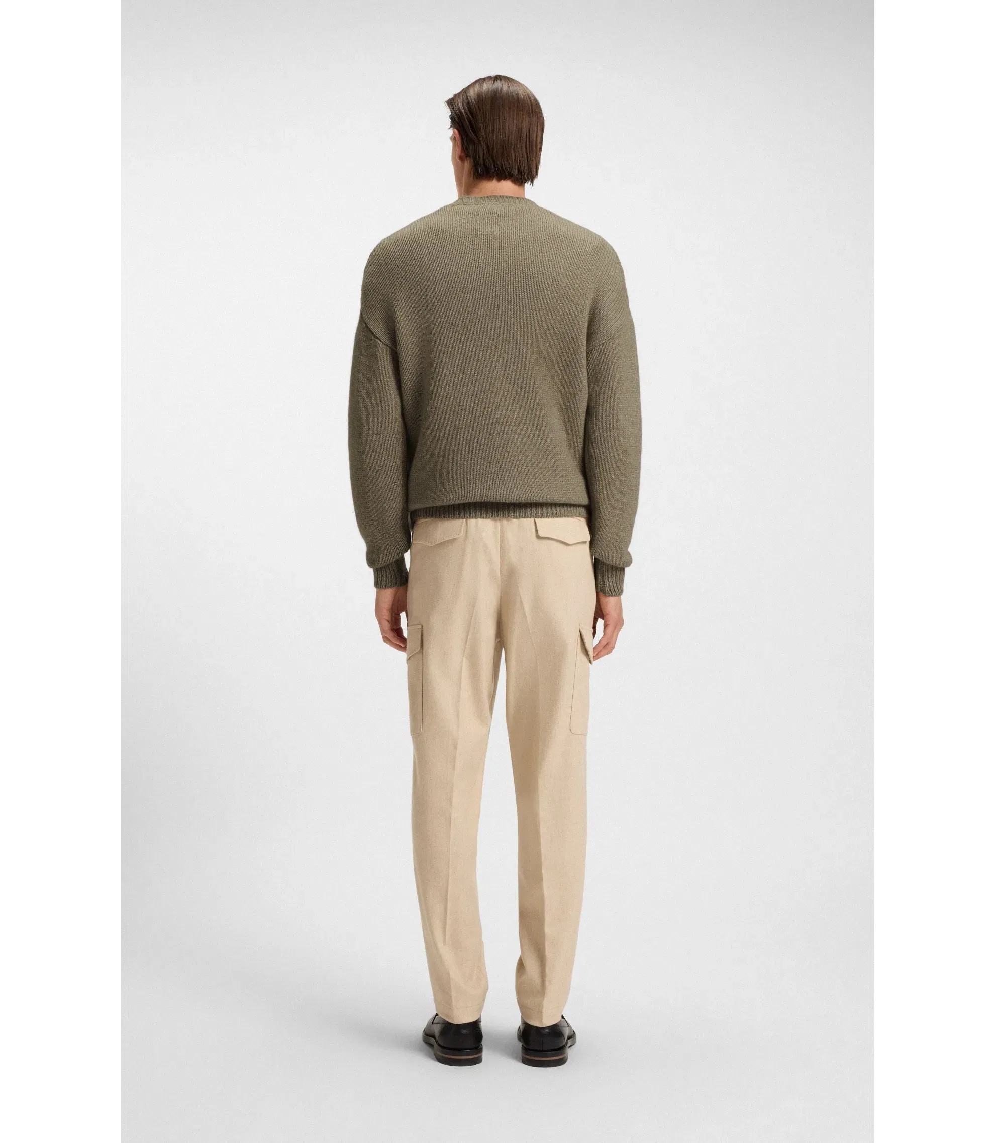 Boss Cashmere Cotton Sweater In An Oversized Fit Light Beige