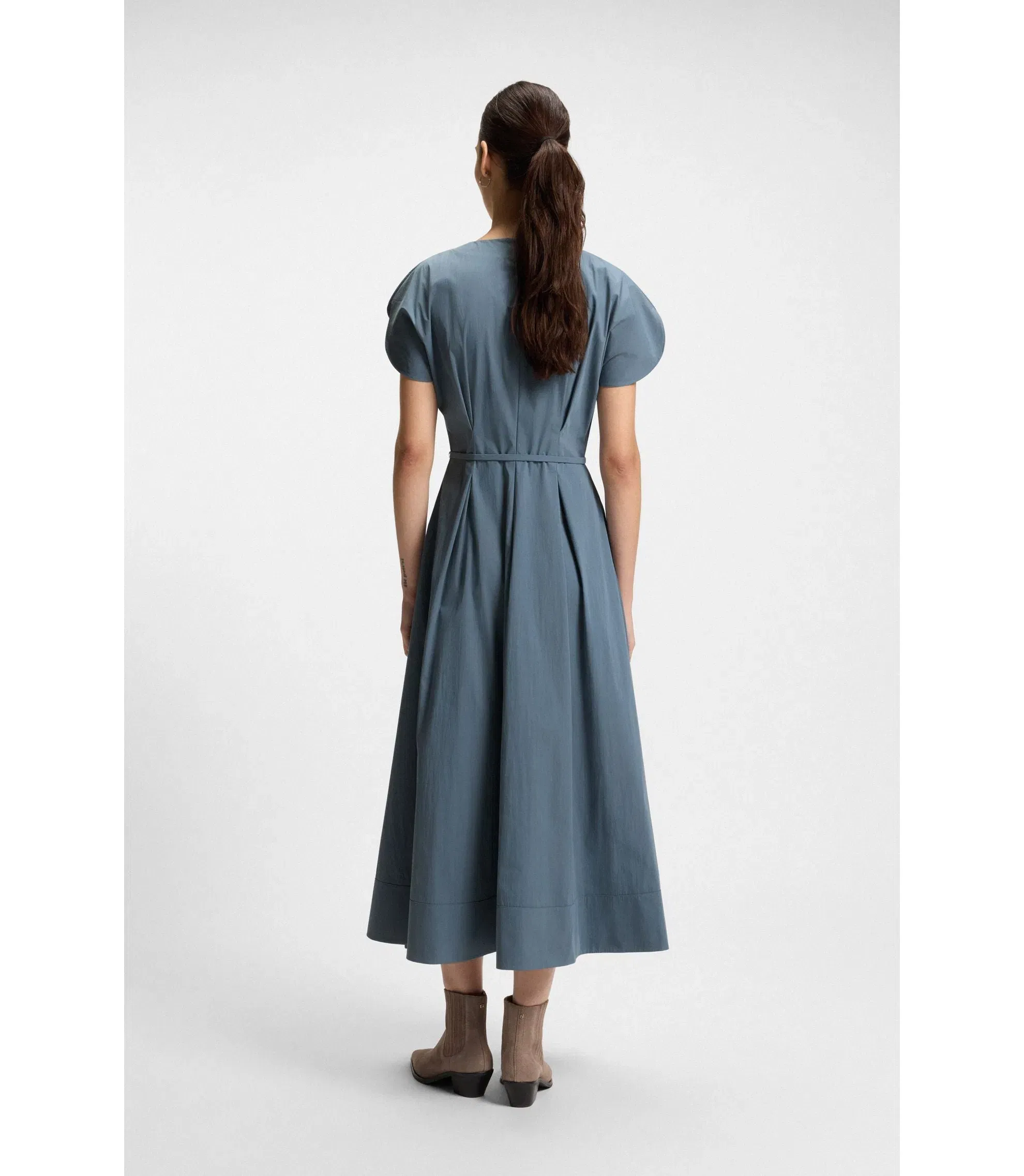 Boss Buckled Belt Dress In A Cotton Blend Light Blue Women's