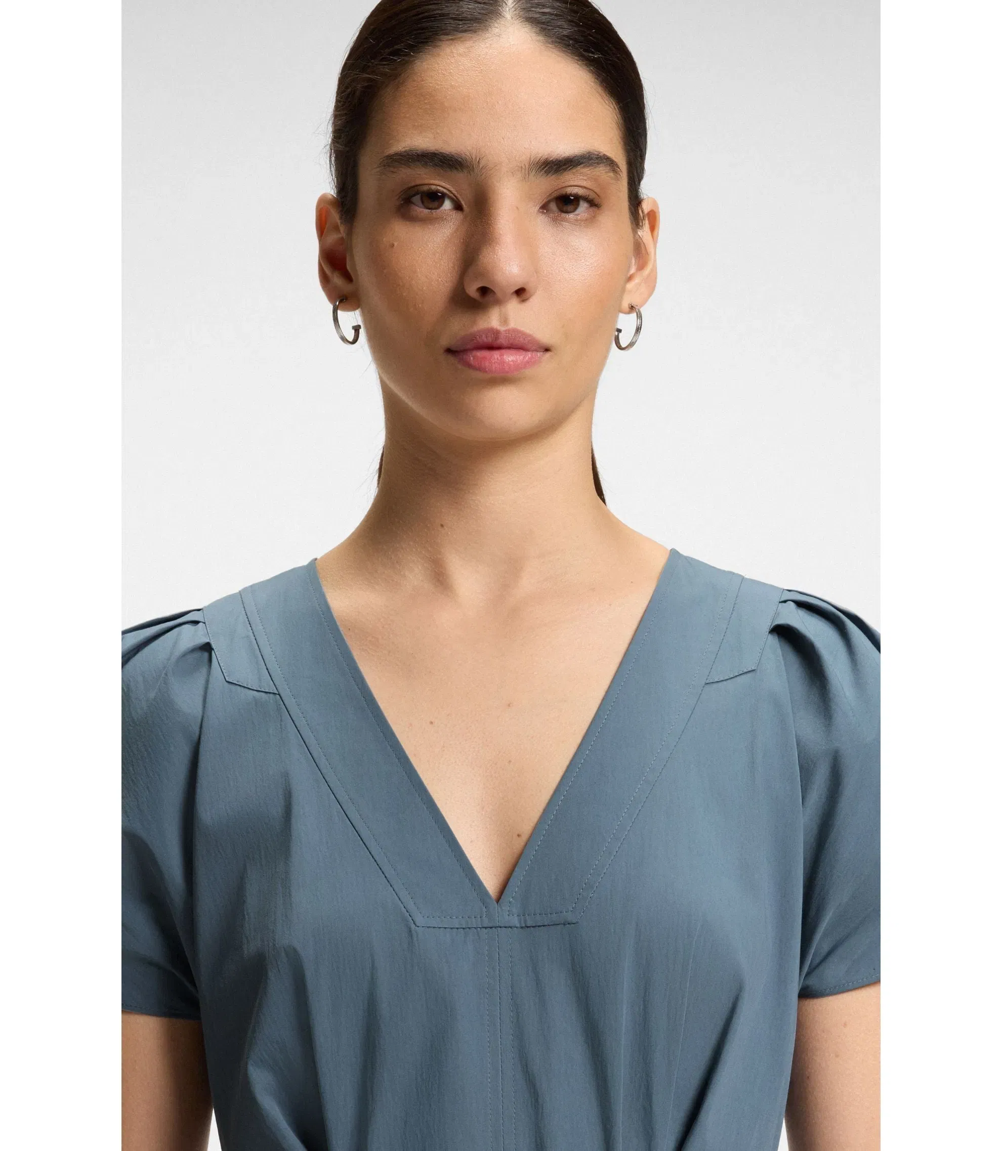 Boss Buckled Belt Dress In A Cotton Blend Light Blue Women's