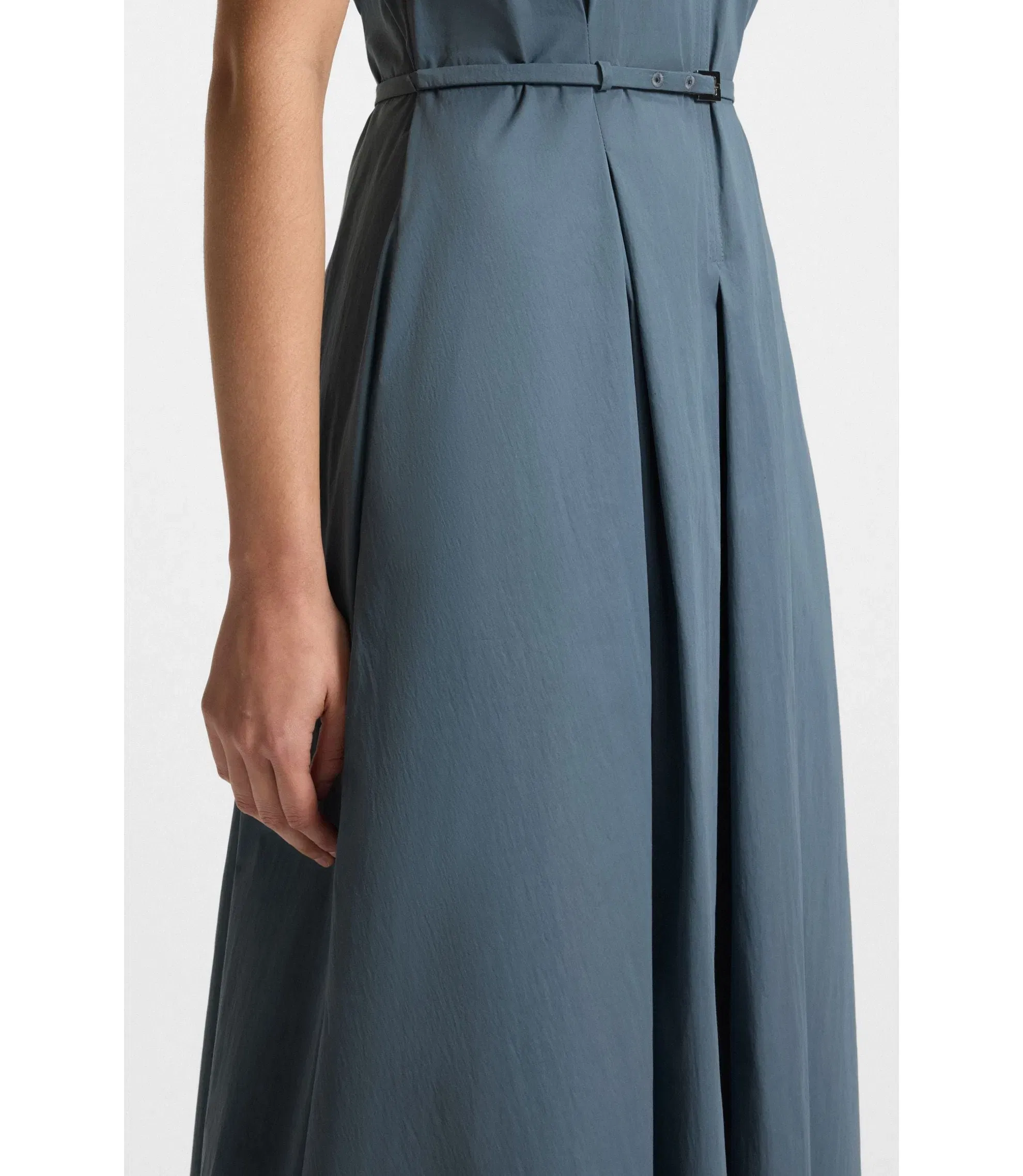 Boss Buckled Belt Dress In A Cotton Blend Light Blue Women's