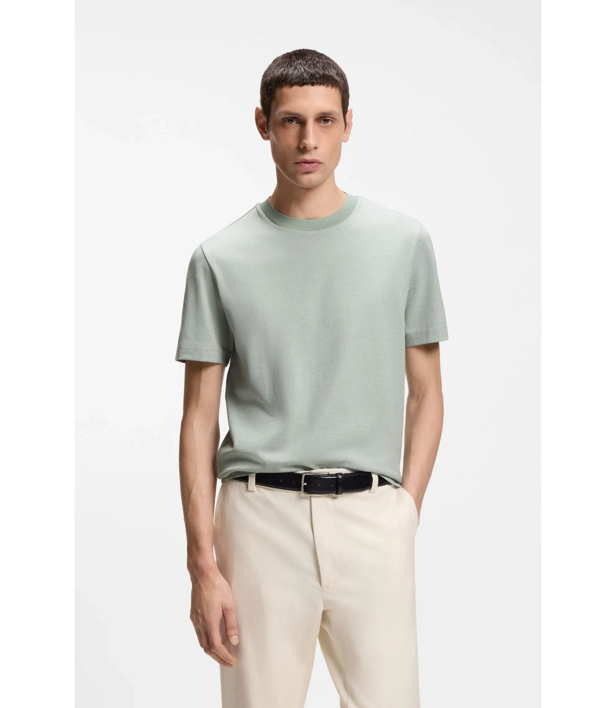 Boss Bubble Structure T-Shirt In Cotton Light Green