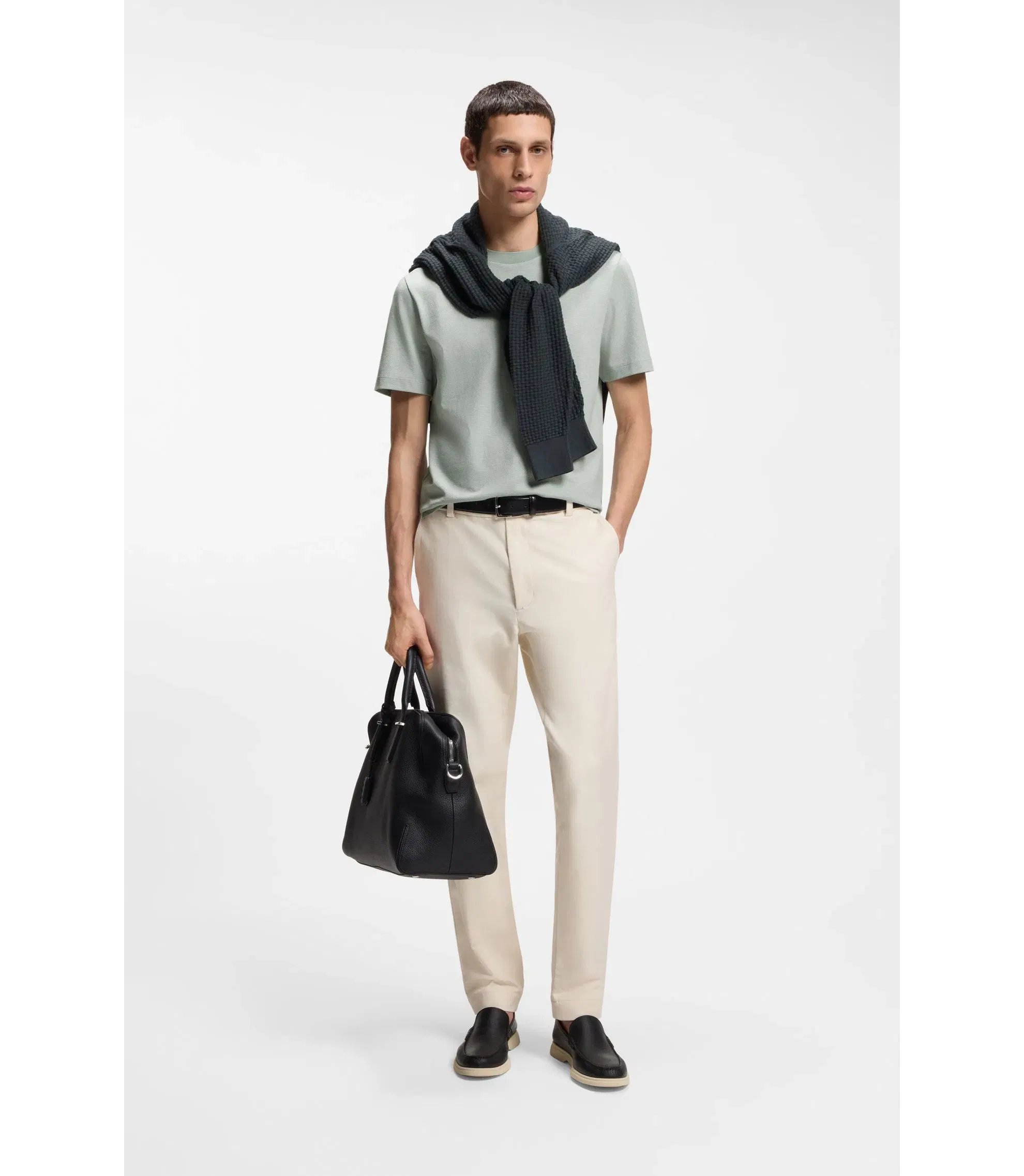 Boss Bubble Structure T-Shirt In Cotton Light Green