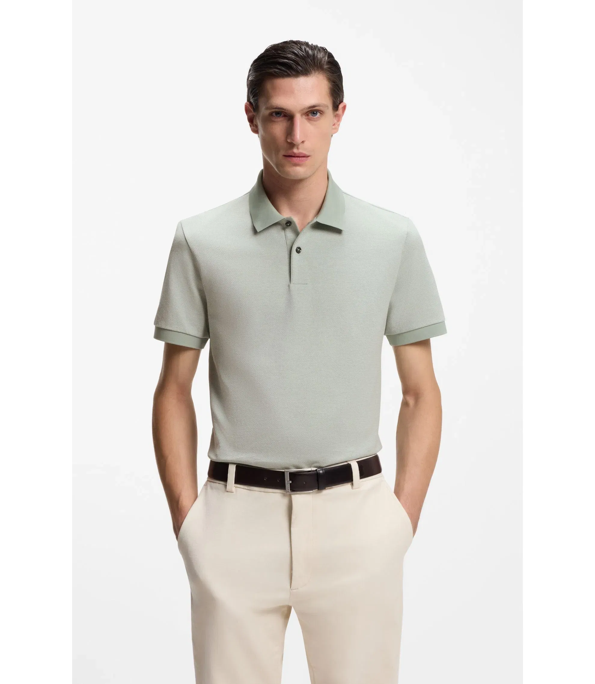 Boss Bubble Structure Polo Shirt In Cotton Light Green