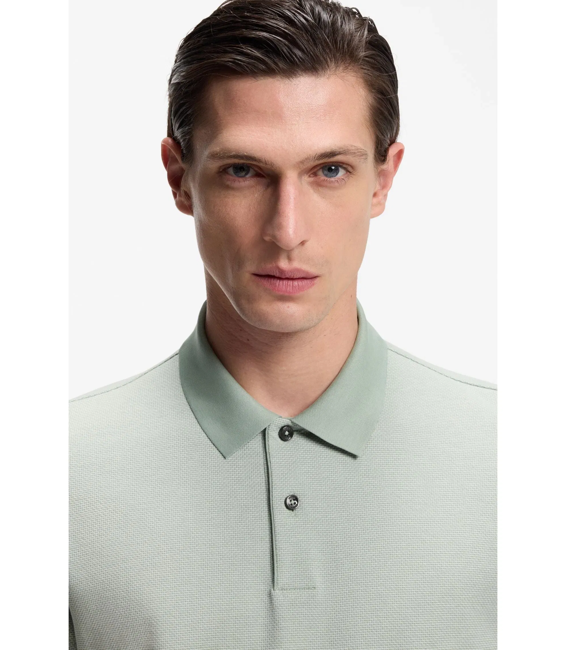 Boss Bubble Structure Polo Shirt In Cotton Light Green