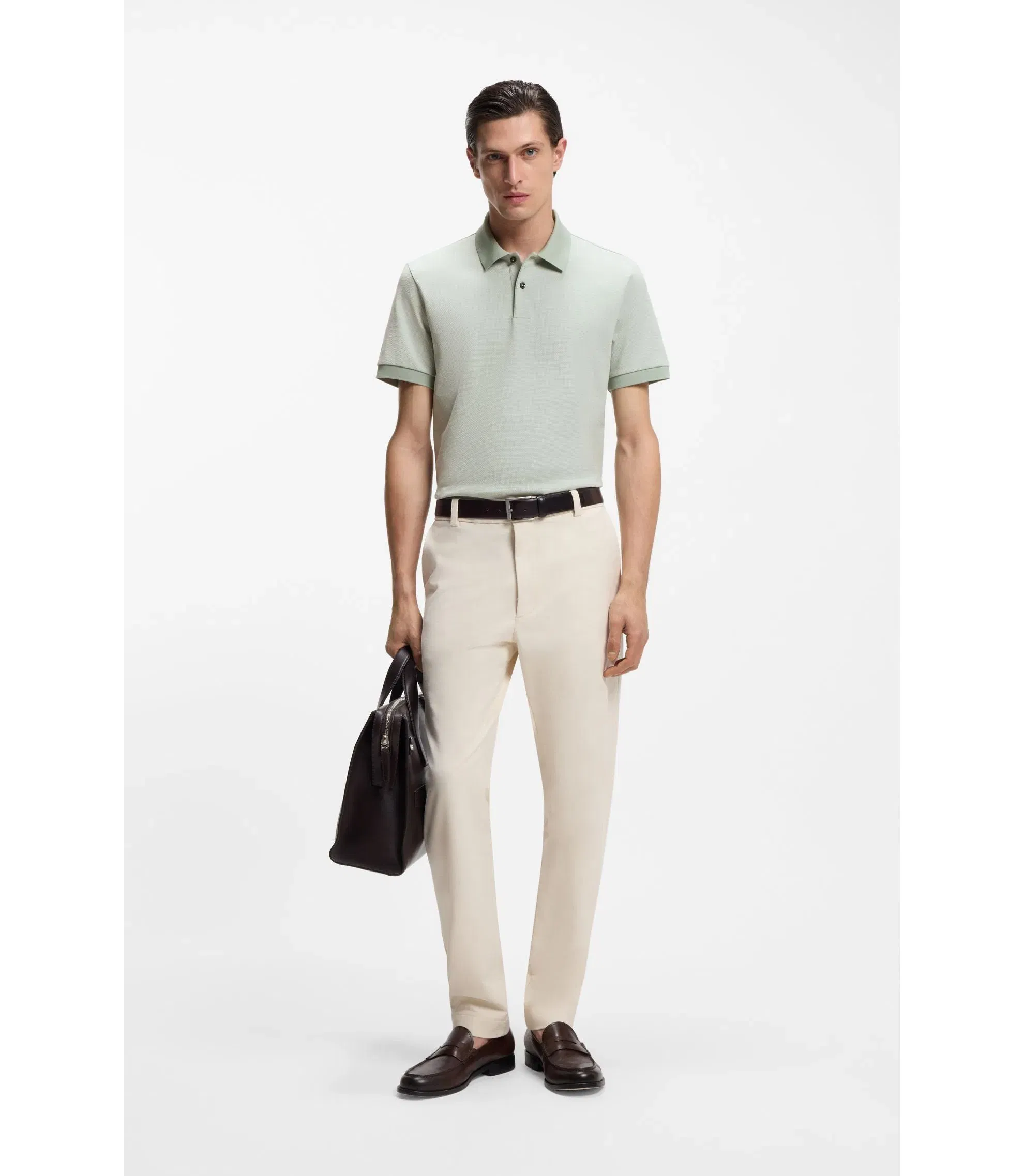 Boss Bubble Structure Polo Shirt In Cotton Light Green