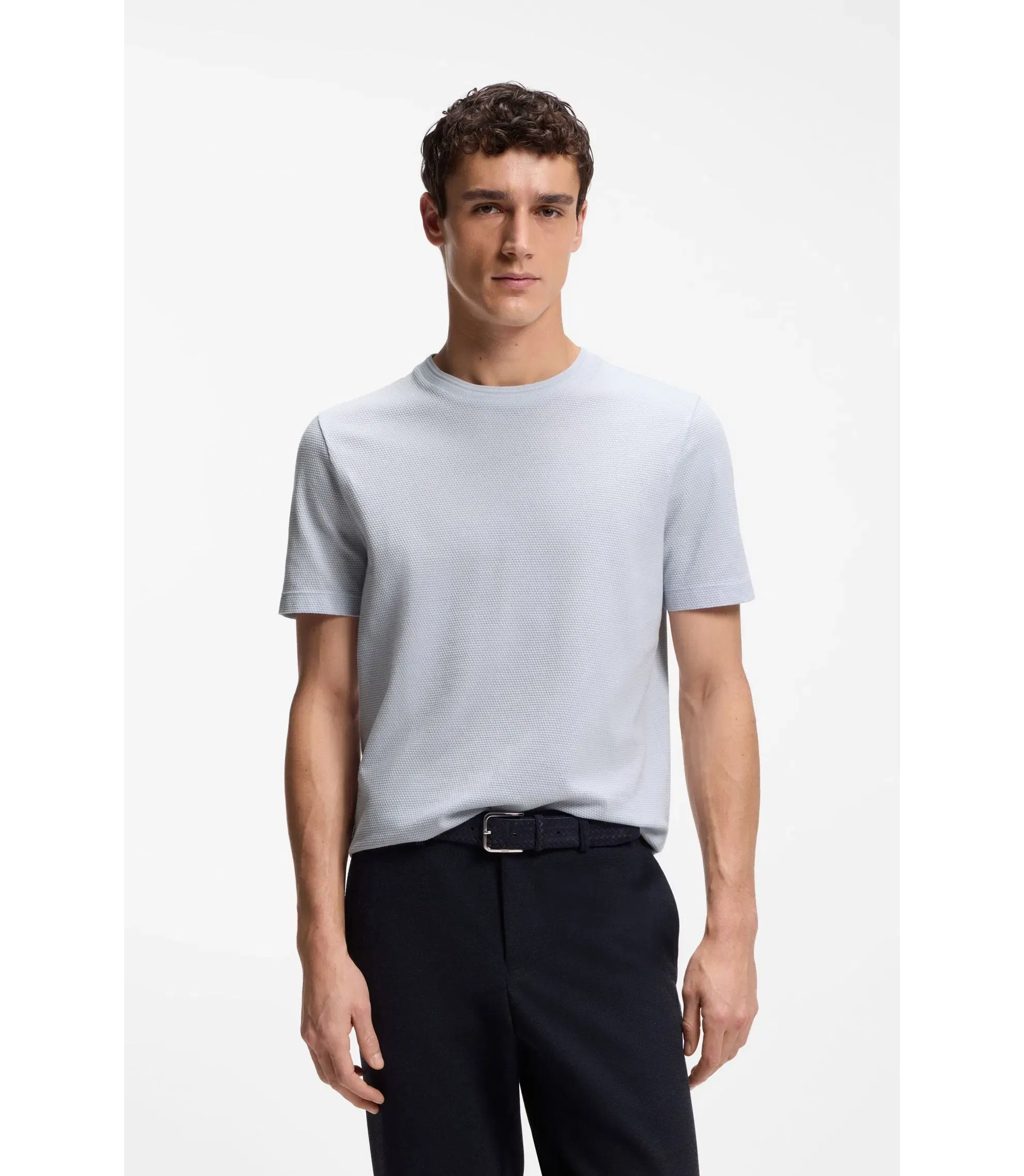 Boss Bubble Jacquard Structure T-Shirt In A Cotton Blend Light Purple