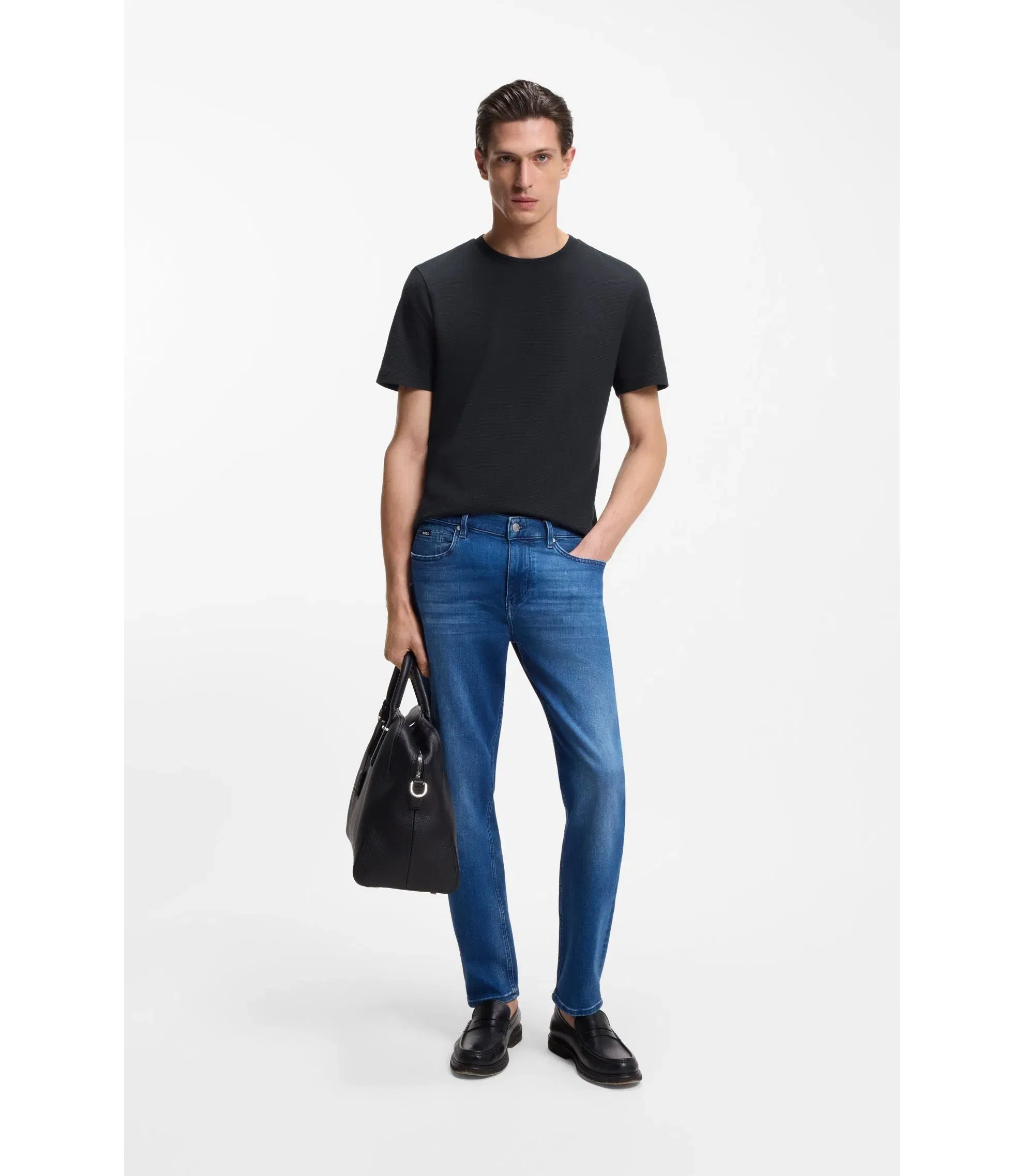 Boss Bubble Jacquard Structure T-Shirt In A Cotton Blend Dark Blue