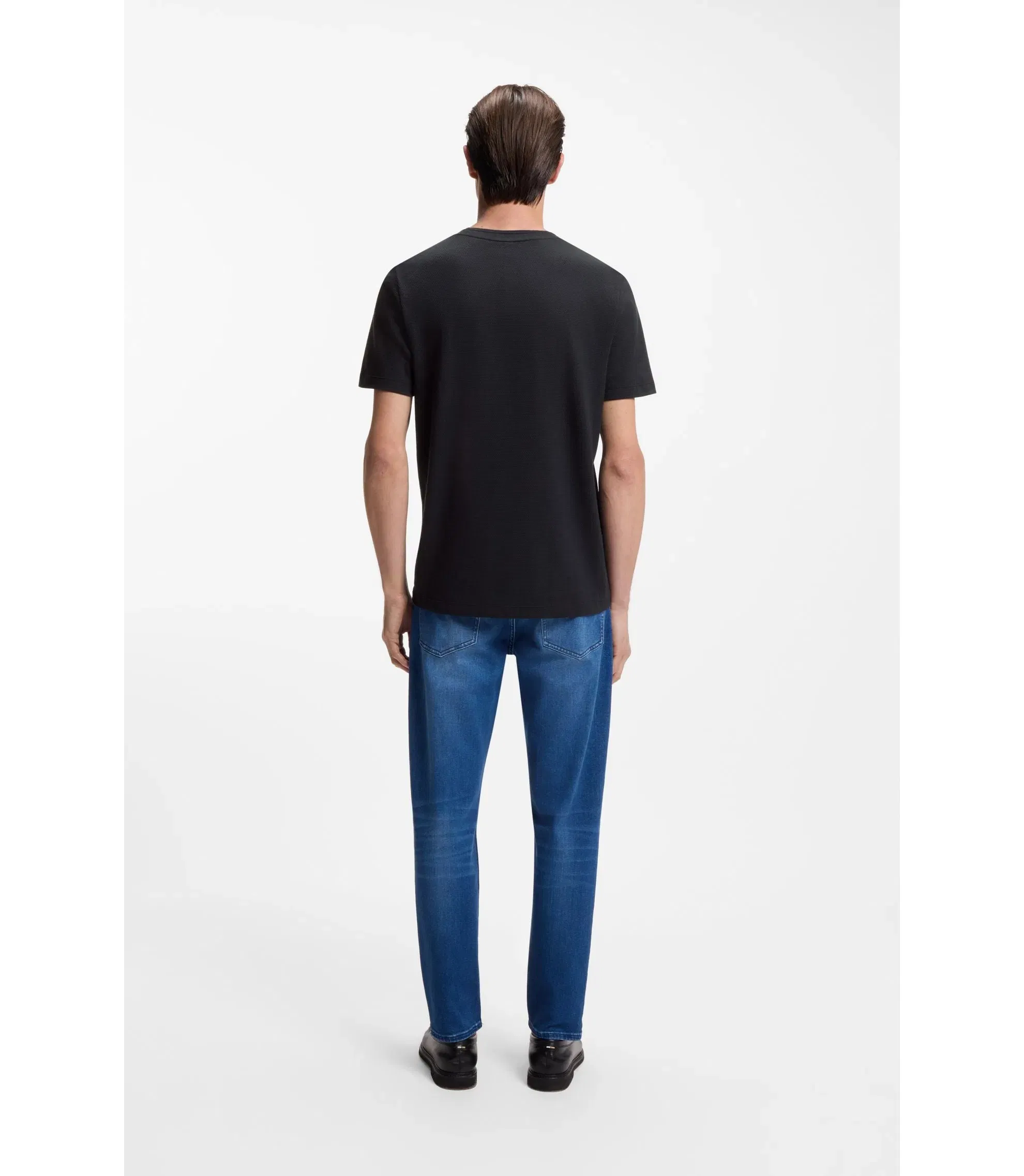 Boss Bubble Jacquard Structure T-Shirt In A Cotton Blend Dark Blue