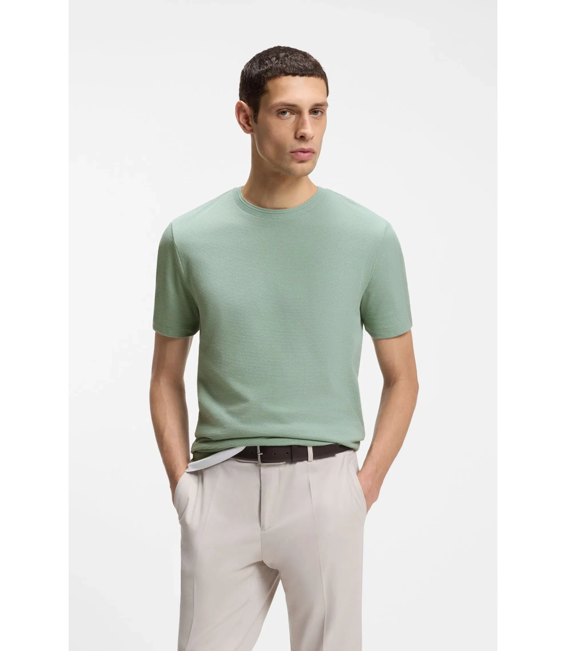 Boss Bubble Jacquard Structure T-Shirt In A Cotton Blend Light Green