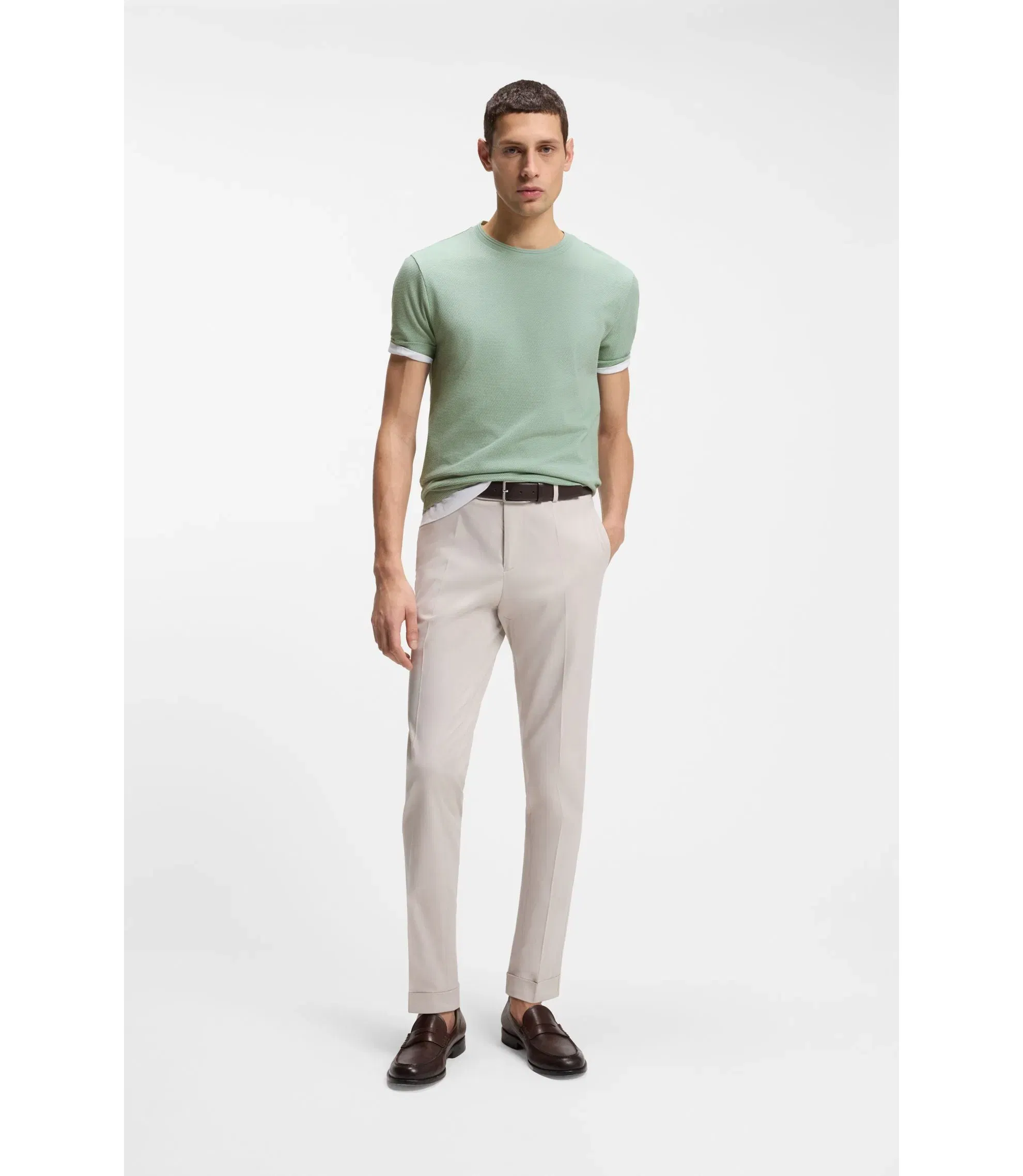 Boss Bubble Jacquard Structure T-Shirt In A Cotton Blend Light Green