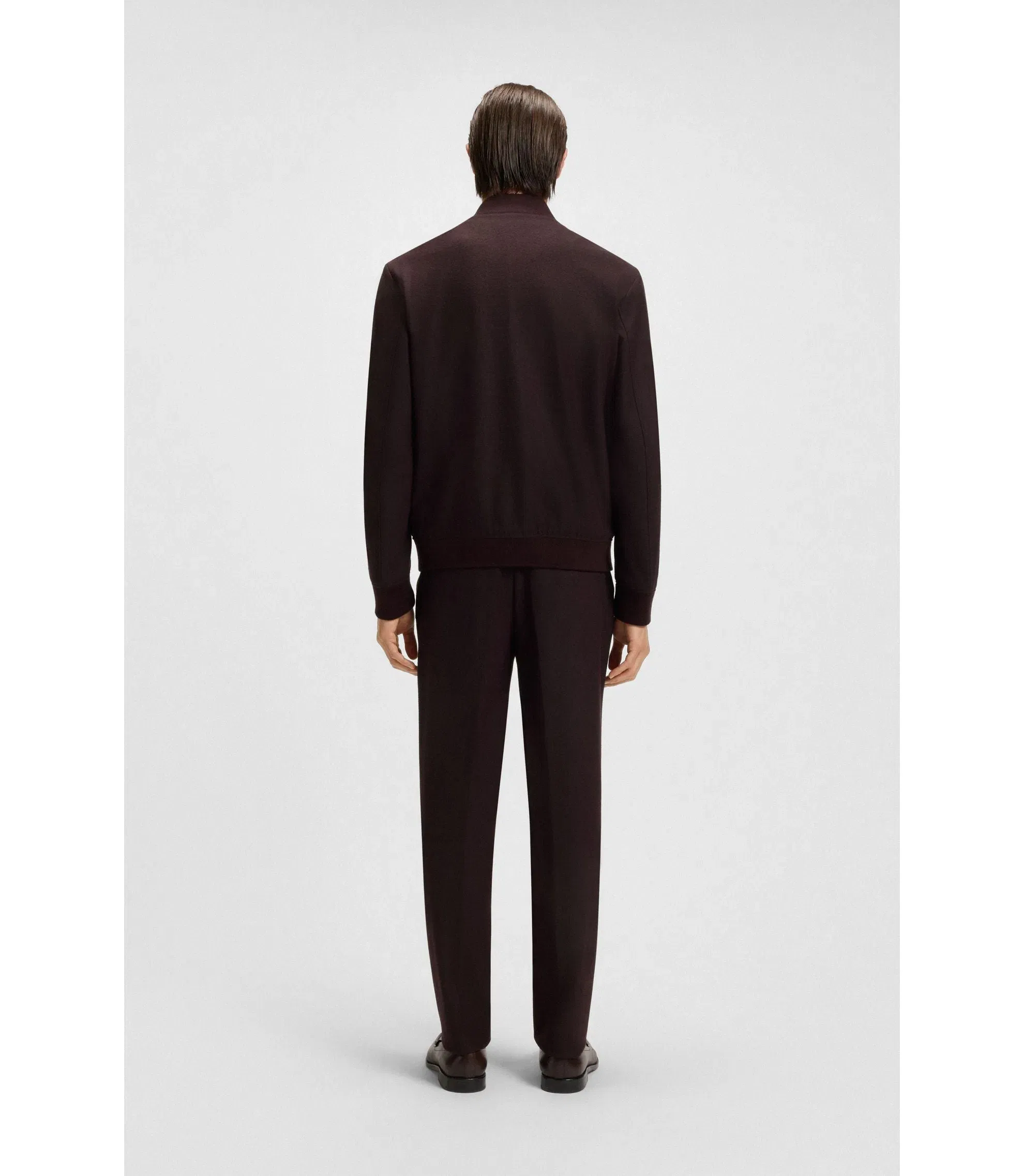 Boss Brushed Slim Fit Jacket In Stretch Flannel Dark Red