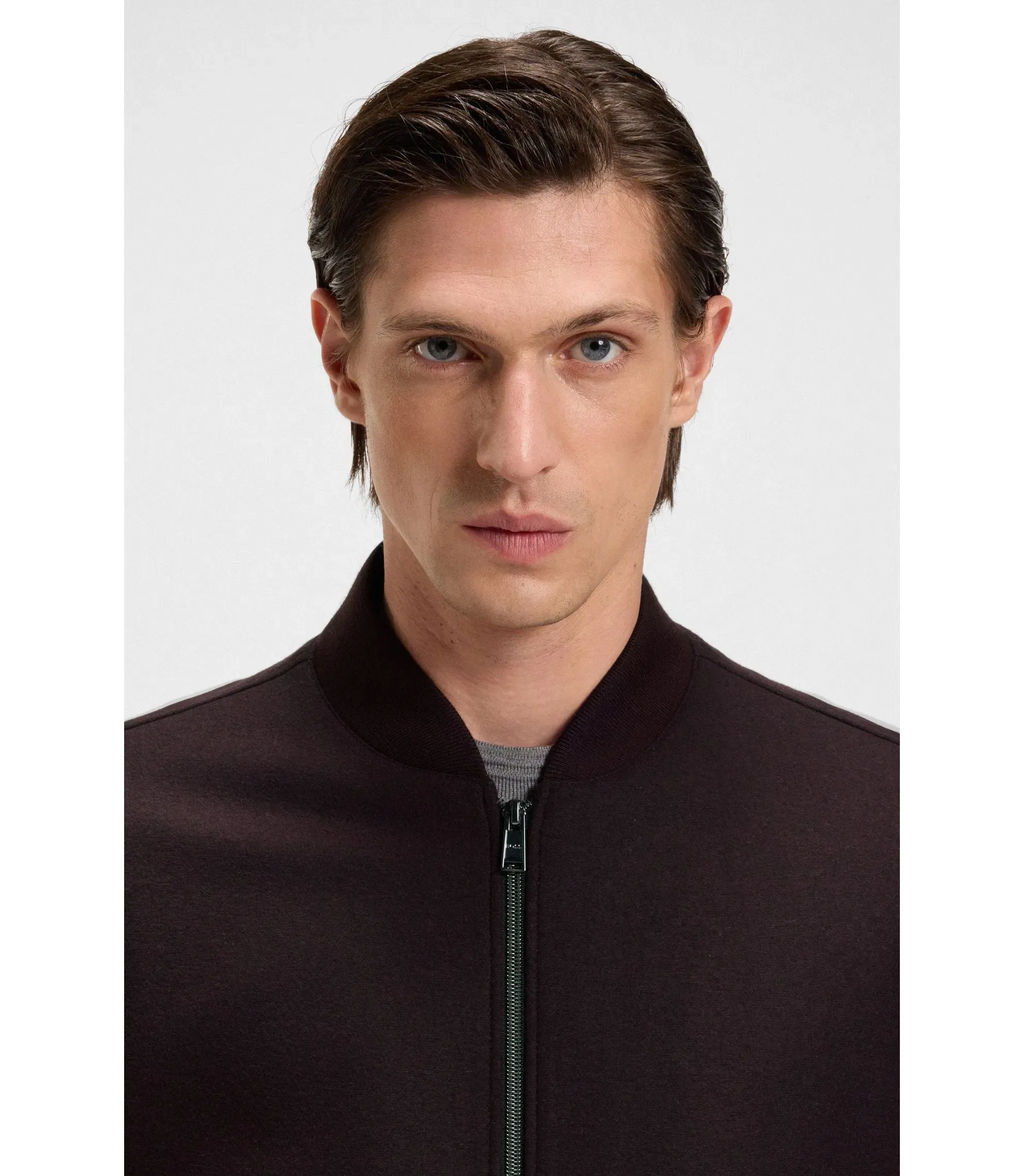 Boss Brushed Slim Fit Jacket In Stretch Flannel Dark Red