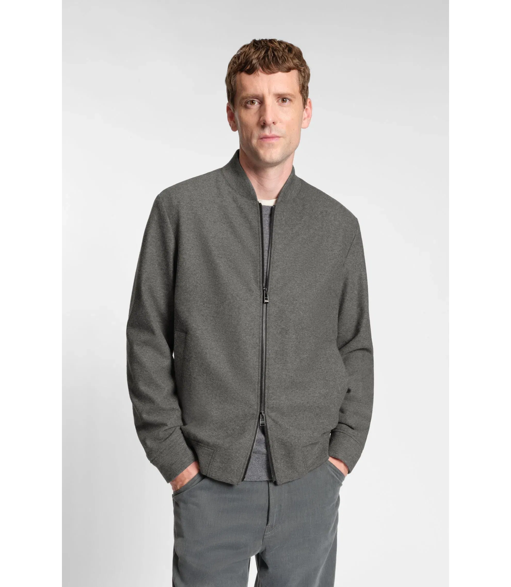 Boss Brushed Slim Fit Jacket In Stretch Flannel Grey