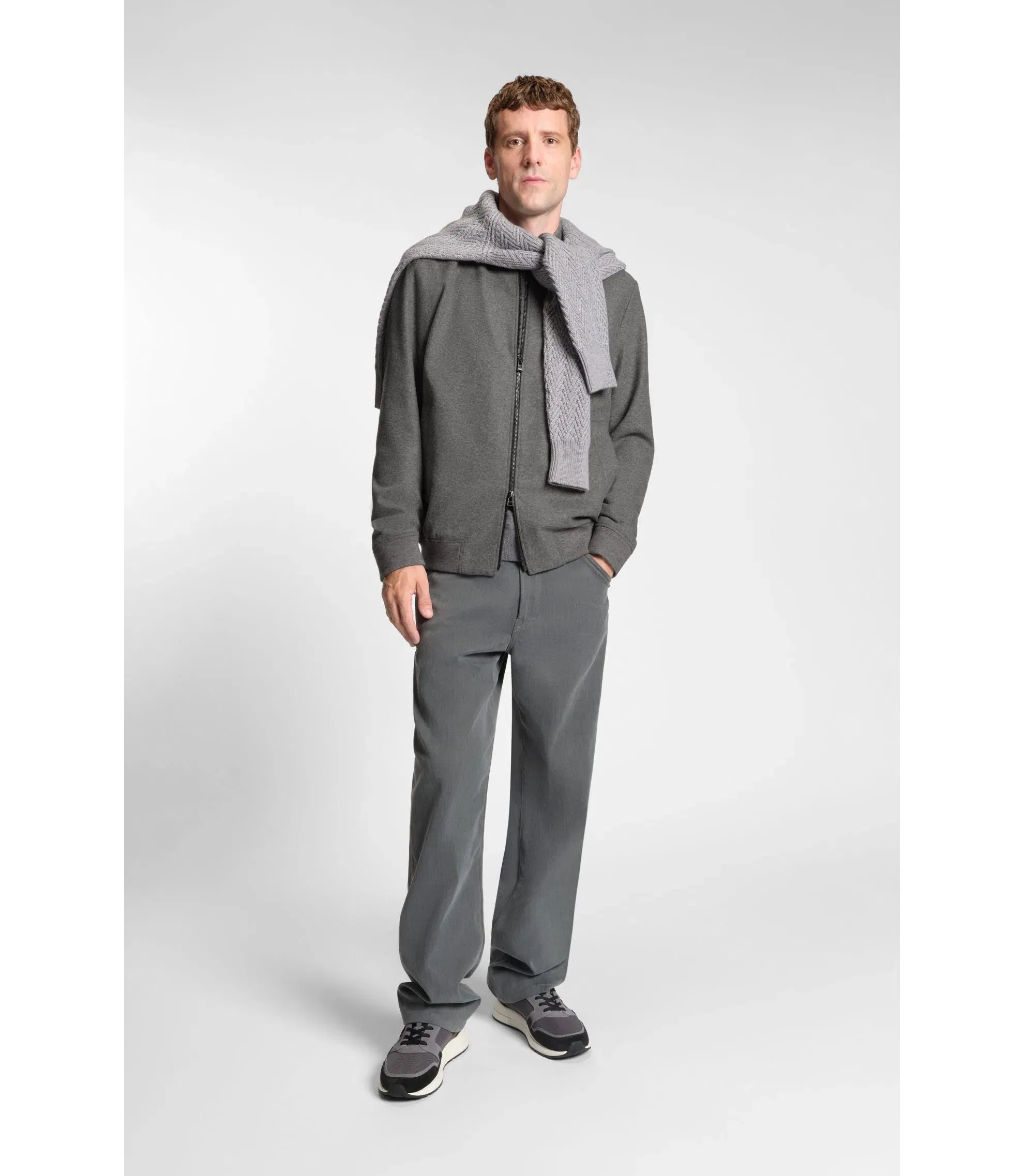 Boss Brushed Slim Fit Jacket In Stretch Flannel Grey