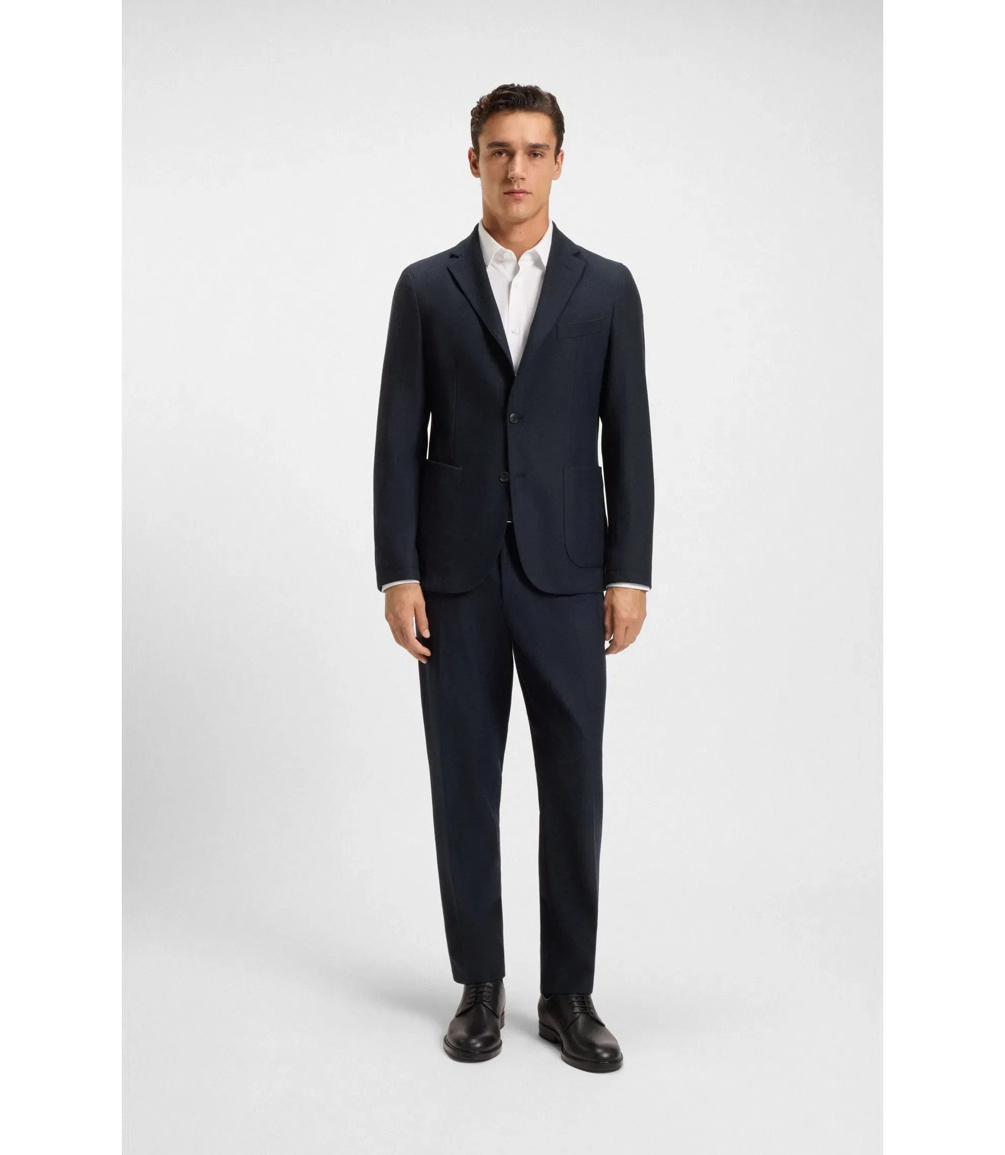 Boss Brushed Slim Fit Jacket In Stretch Flannel Dark Blue