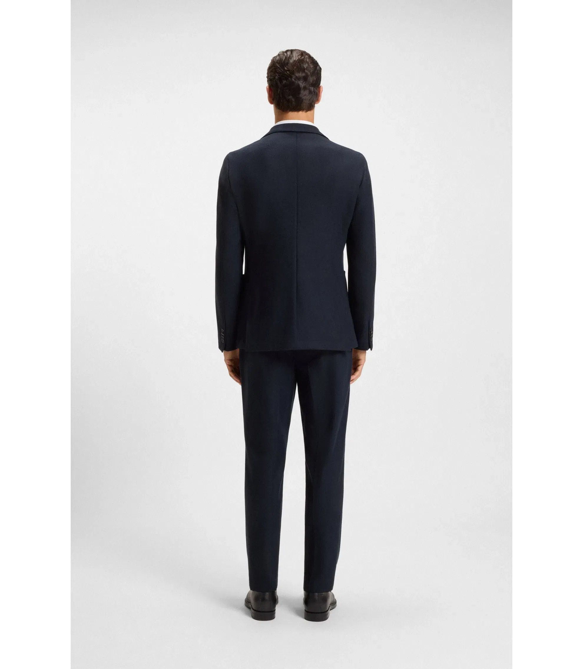 Boss Brushed Slim Fit Jacket In Stretch Flannel Dark Blue